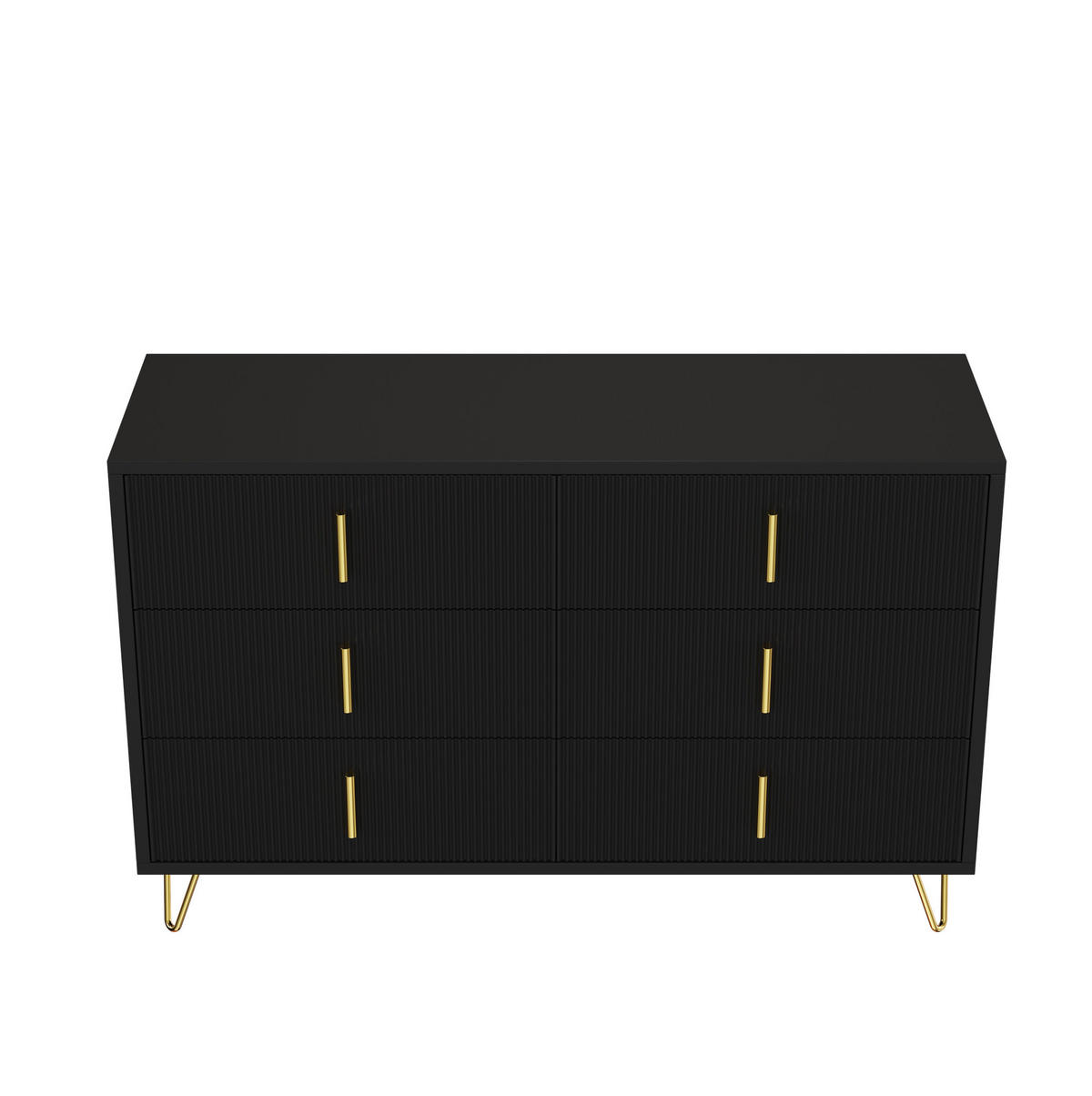 SIDEBOARD 120/40/77 cm Schwarz/Gold aus Spanplatte mit 6 Schubladen - Schwarz, Holzwerkstoff (120/77/40cm) - OKWISH