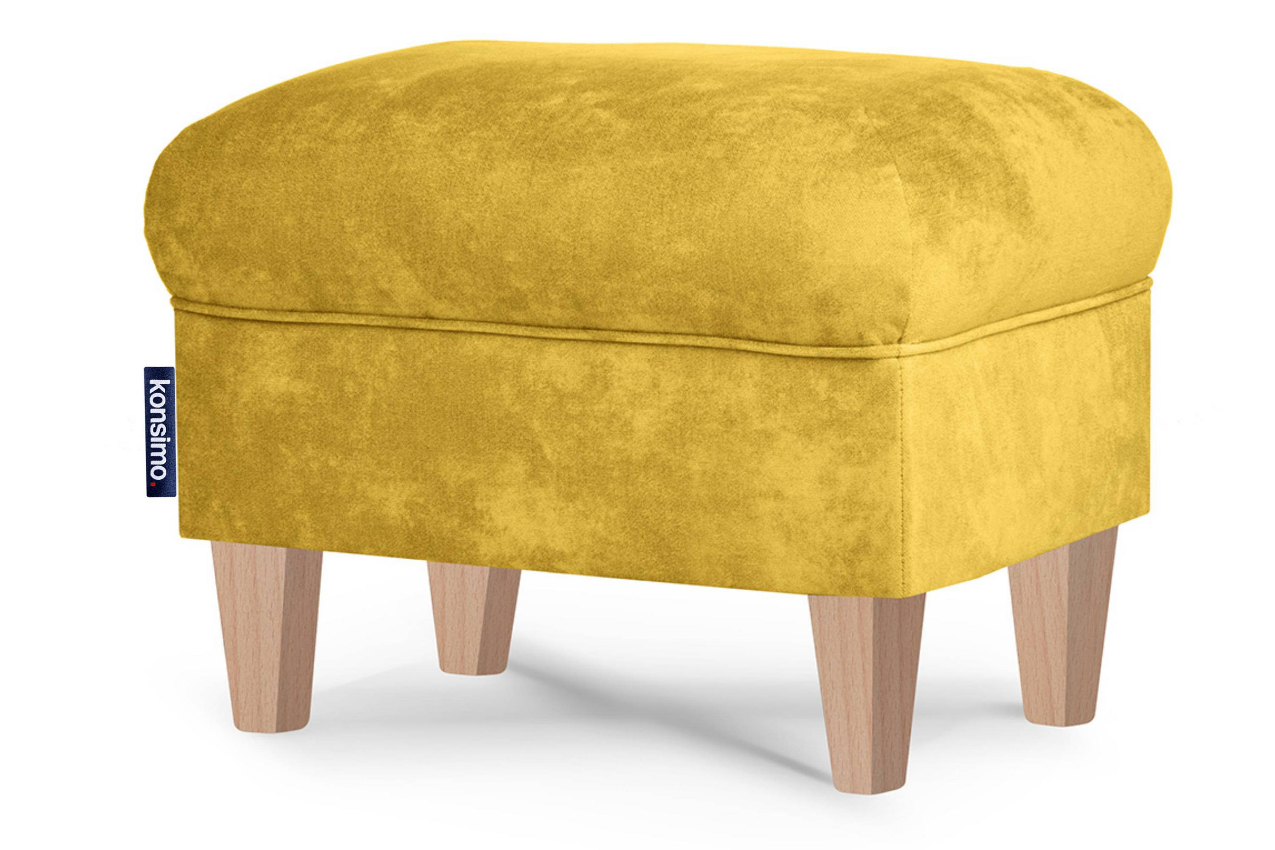 SITZHOCKER MILES Pouffe zeitloses Design und pflegeleichter Stoff, gelb - Gelb/Buchefarben, Holzwerkstoff/Buchenholz (55/42/40cm) - KONSIMO®