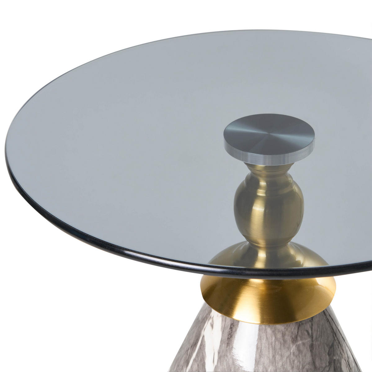 BEISTELLTISCH Sicherheitsglas Schwarzer Marmor Cady - Schwarz, Metall (40/40/50cm) - Beliani
