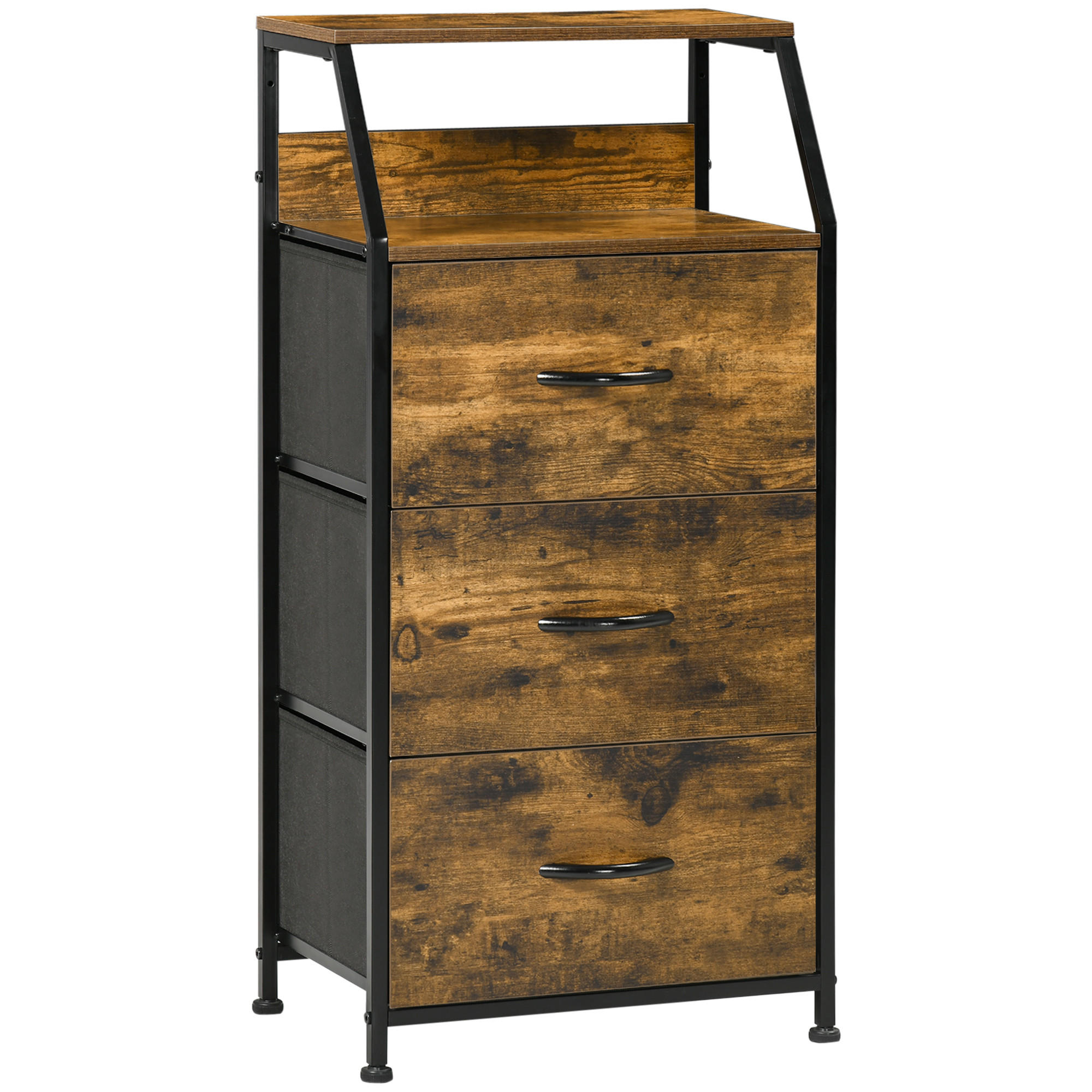KOMMODE aus Stoff, mit 3 Schubladen, Rustikal-Braun - Braun, Textil (44/92/29cm) - HOMCOM