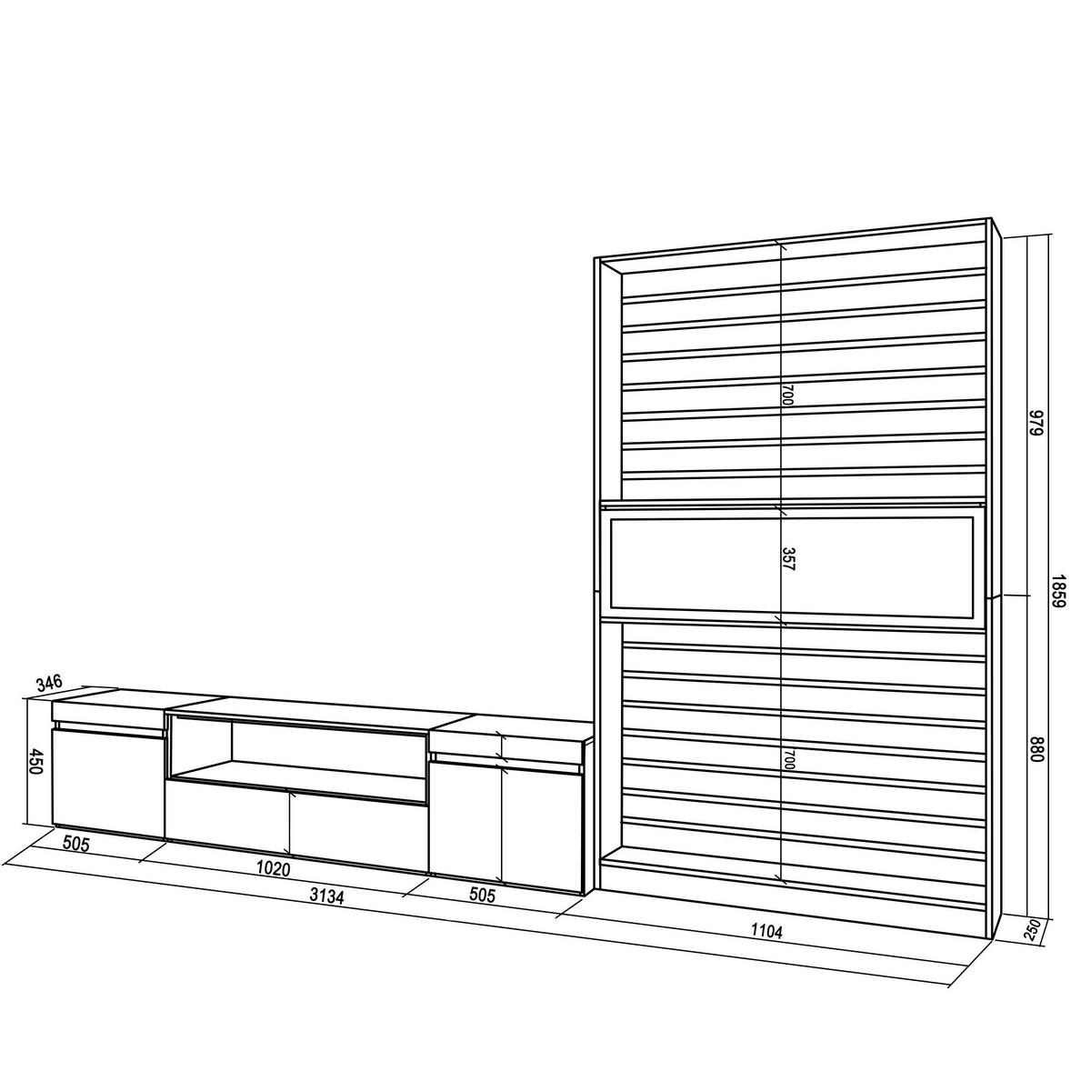 WOHNWAND Wohnzimmer, eiche, schwarz, Elektrokamin,, 310/35/186cm - Eichefarben/Beige, Holzwerkstoff (310/186/35cm) - Skraut Home