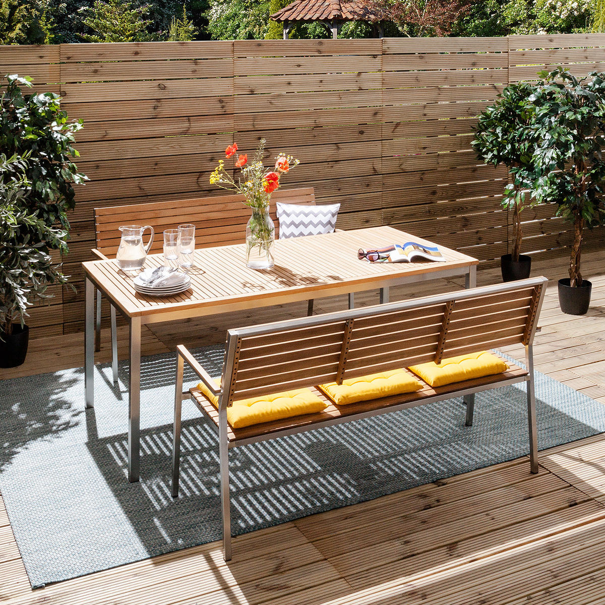 GARTENBANK - Teak massiv / Edelstahl - Silberfarben/Braun, Holz/Metall (151/86/55cm) - home24