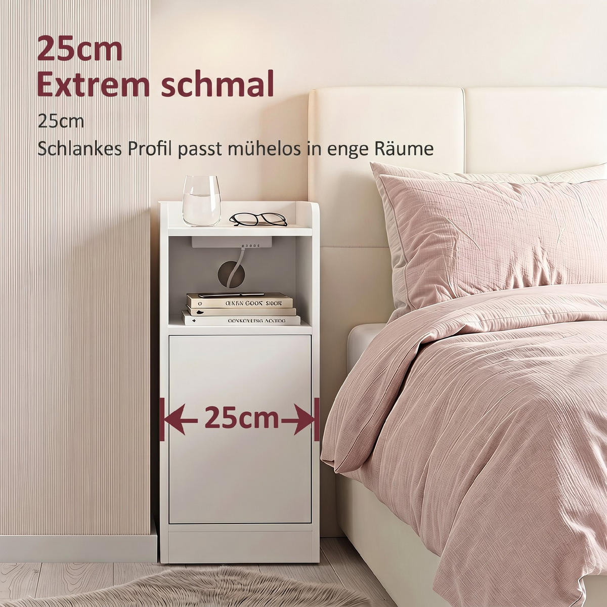 NACHTTISCH 2er Set Spanplatte Weiß - Weiß, Holzwerkstoff (25/60/30cm) - HOMCOM