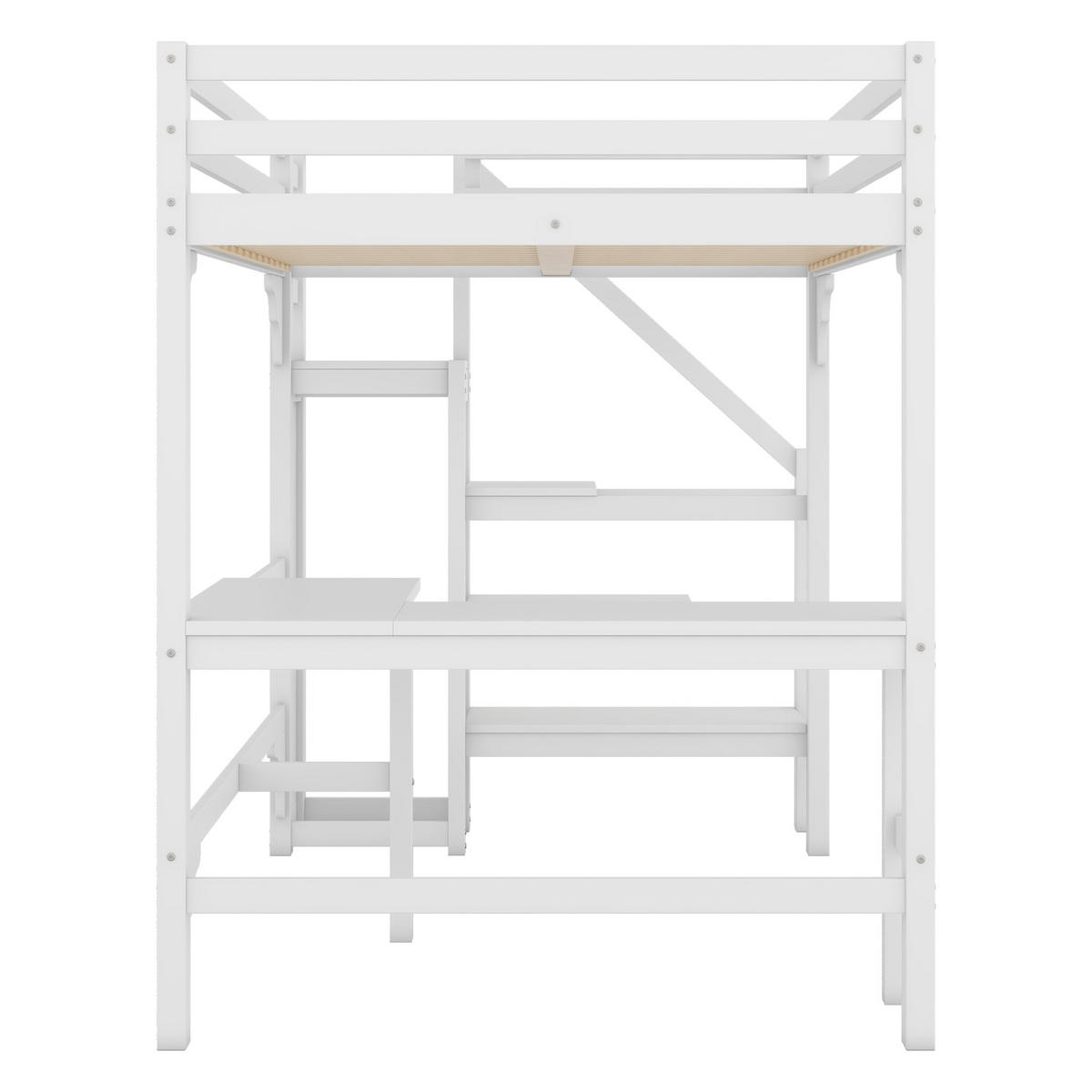 HOCHBETT 140/200 cm mit L-förmigem Schreibtisch aus Kiefernholz in Weiß - Weiß, Holz (140/200cm) - OKWISH