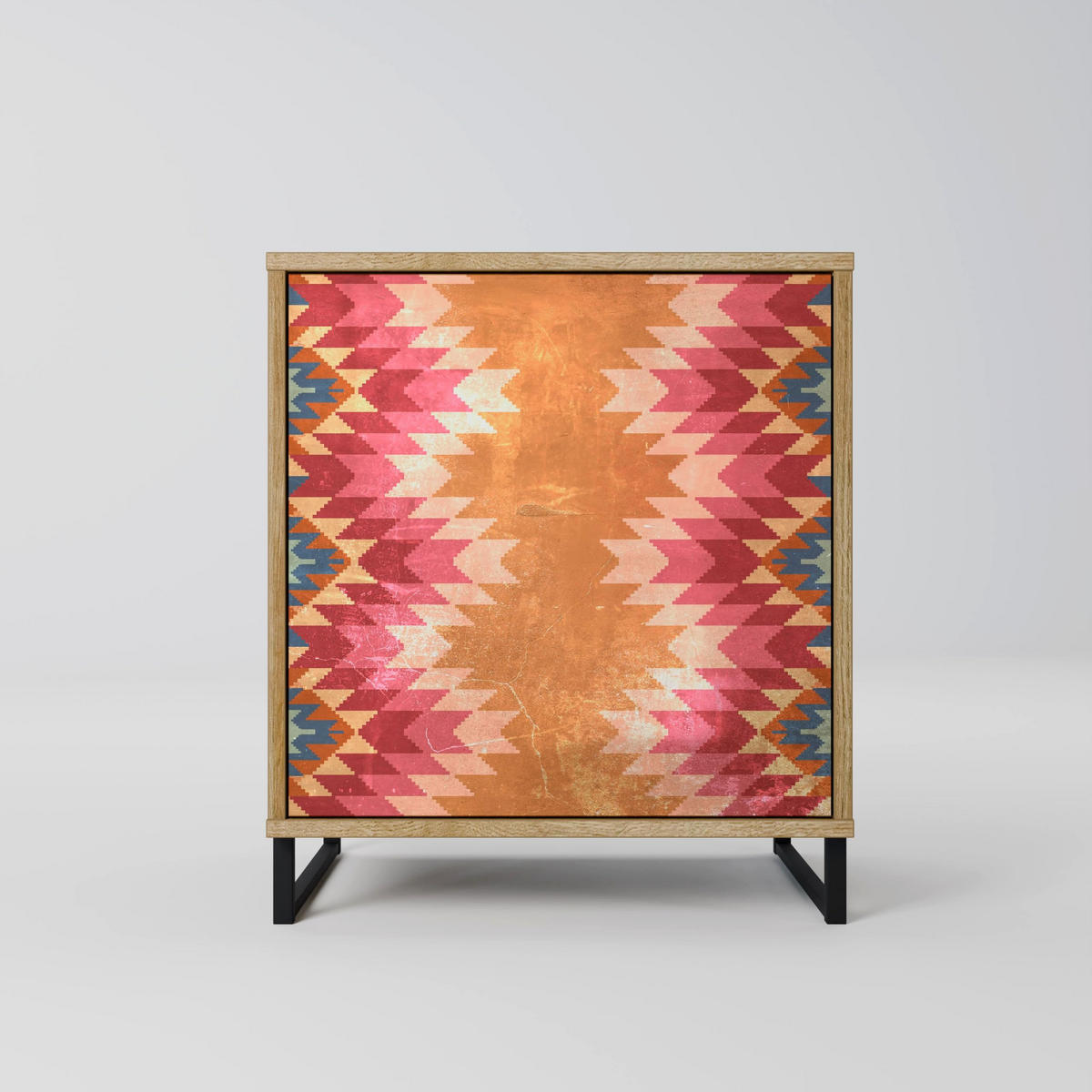 SIDEBOARD INDIAN FOLK, Eichefarben, 57,5x42x77,5 cm, Schräge Buchenholzfüße - Eichefarben/Buchefarben, Holzwerkstoff/Buchenholz (57.5/77.5/42cm) - SpaceRebels