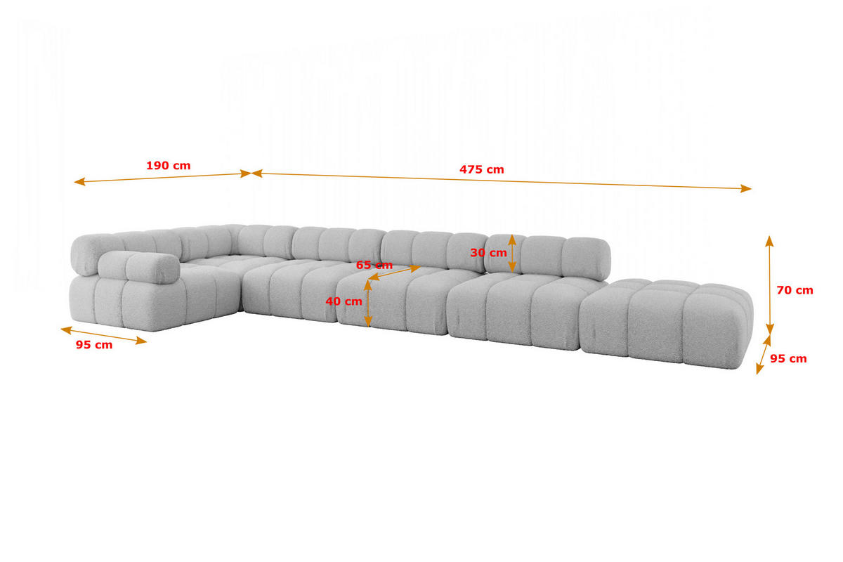 ECKSOFA modulares Sofa Felto-L3 - 475x190x70 cm Hellgrau Bouclé - Hellgrau, Holzwerkstoff/Textil (475/190cm) - ALTDECOR