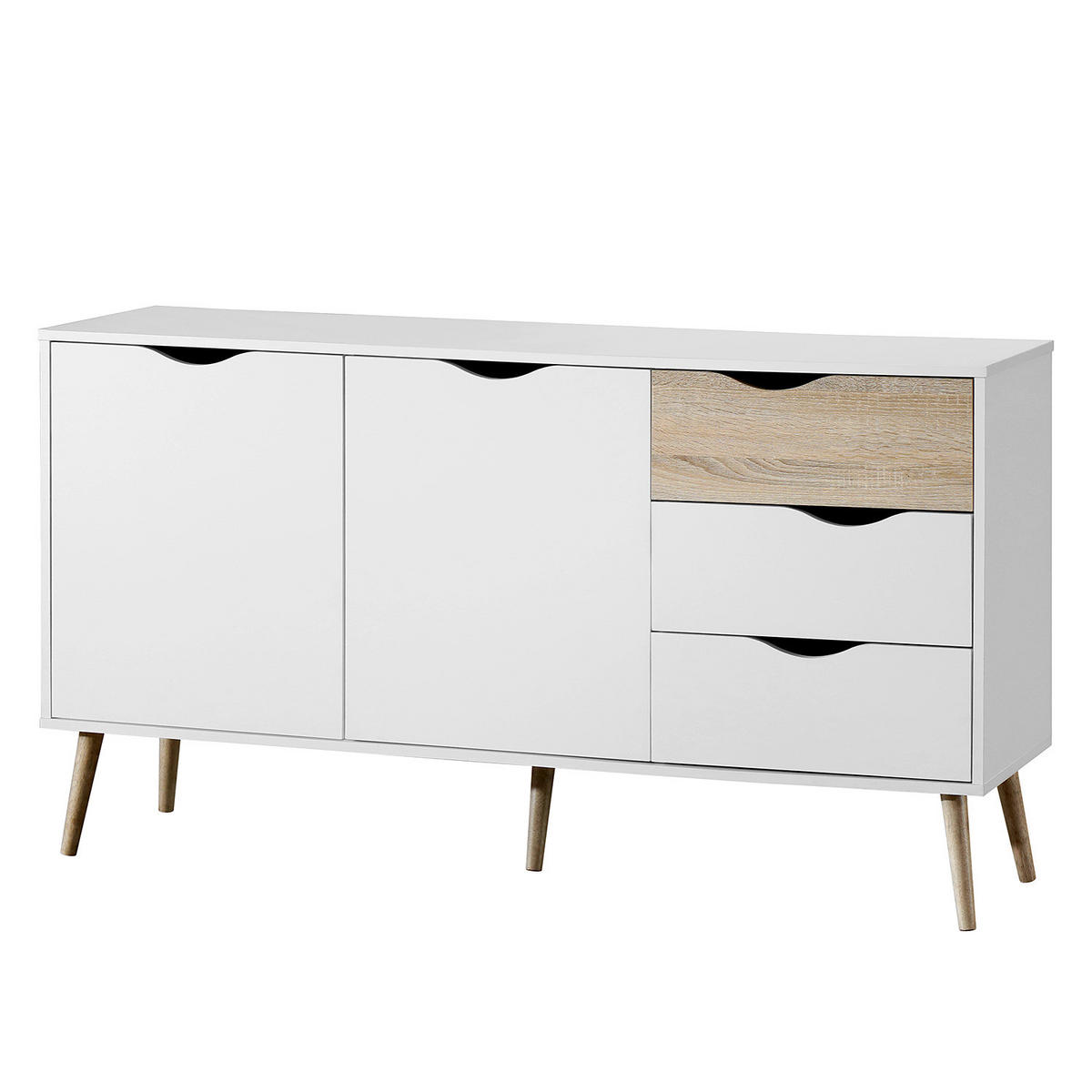 SIDEBOARD - Gummibaum teilmassiv - Weiß, Holzwerkstoff (146/81/39cm) - home24