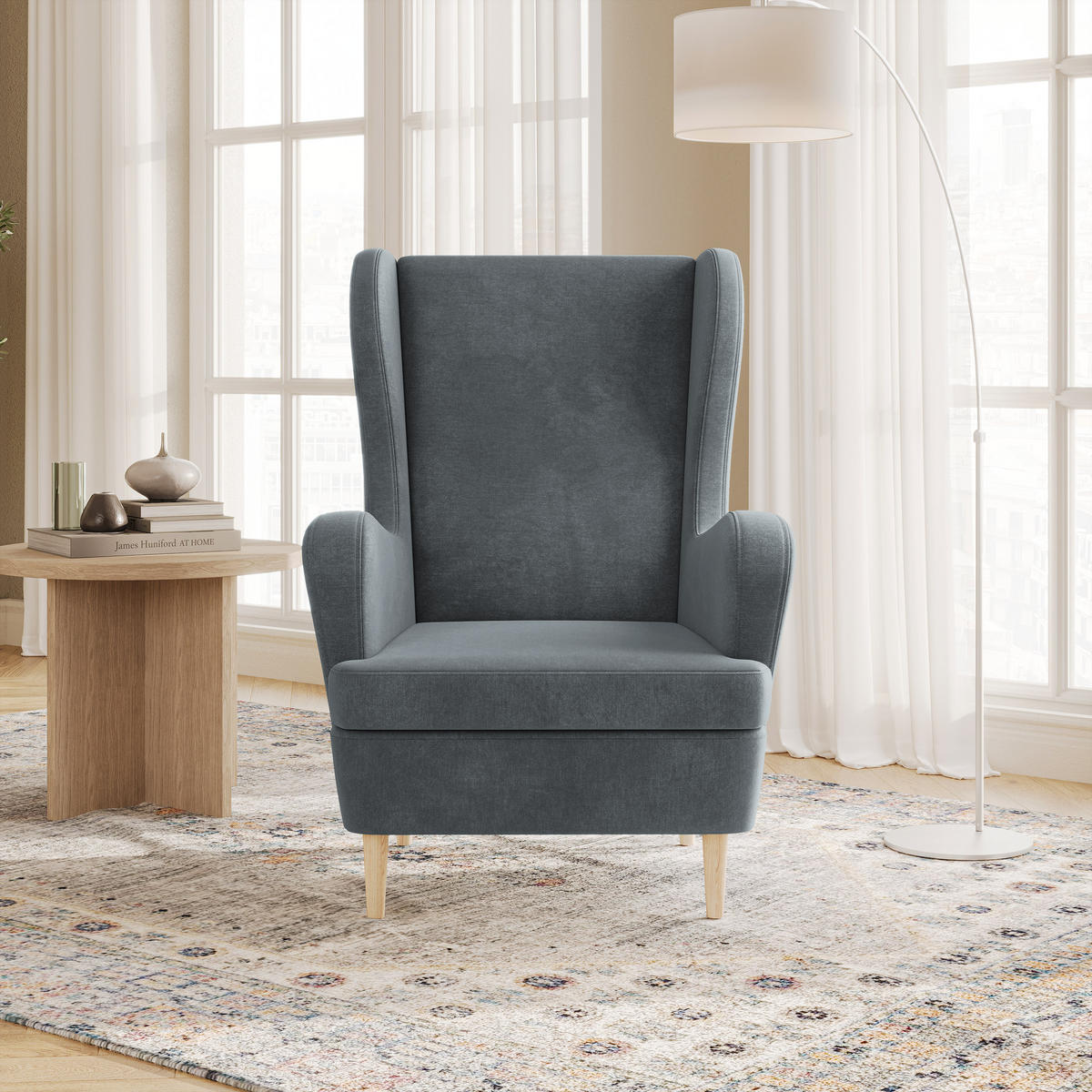 KŘESLO ušák VOGERA M, šedá - šedá, dřevo/textil (78/103/85cm) - MASSENO