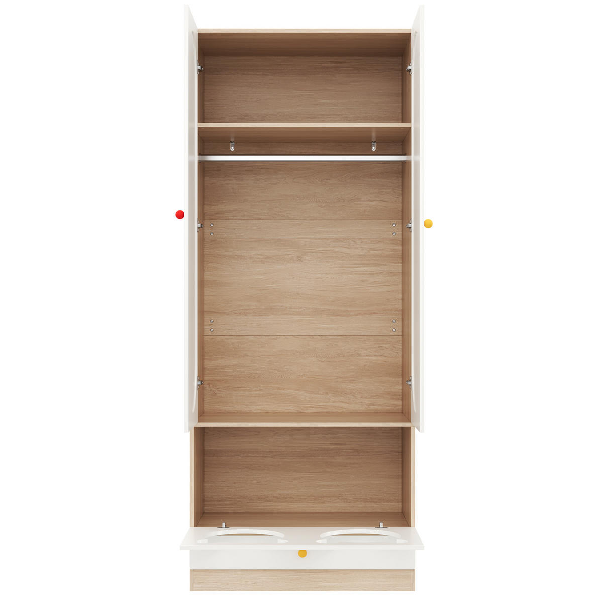 KINDERREGAL in Weiß Kinderkleiderschrank 2-teilig mit Bügelstange und Katzenbett für Schlafzimmer, B160/T50/H200cm - Weiß, Keramik/Holzwerkstoff (160/200/50cm) - STILVORA