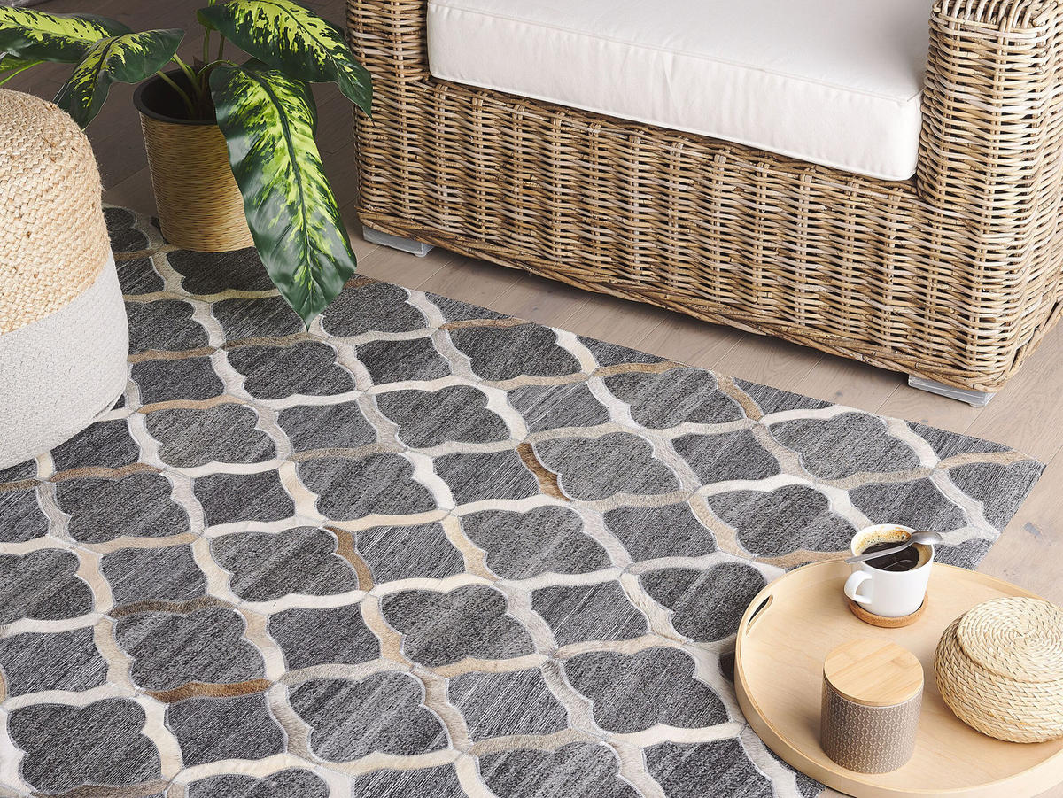 PATCHWORK-TEPPICH Rolunay 200/140 cm - Grau, Fell (140/200cm) - Beliani
