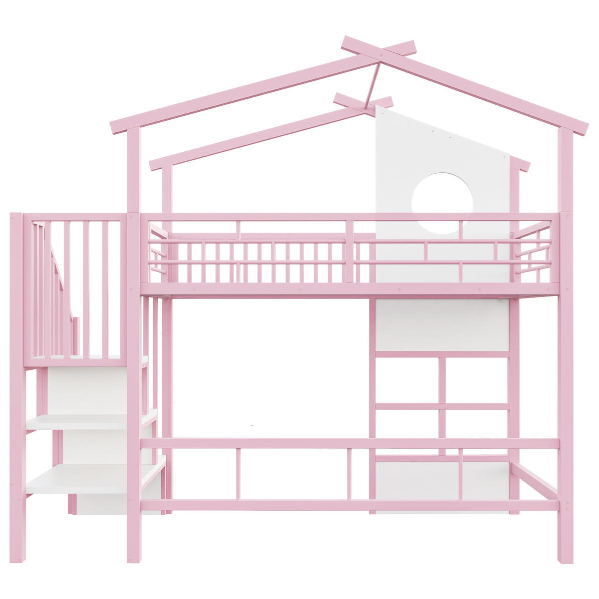 HOCHBETT 90/200 cm mit LED und Stauraumtreppe, DE-41612, in Rosa - Pink, Metall (90/200cm) - ComfortXL