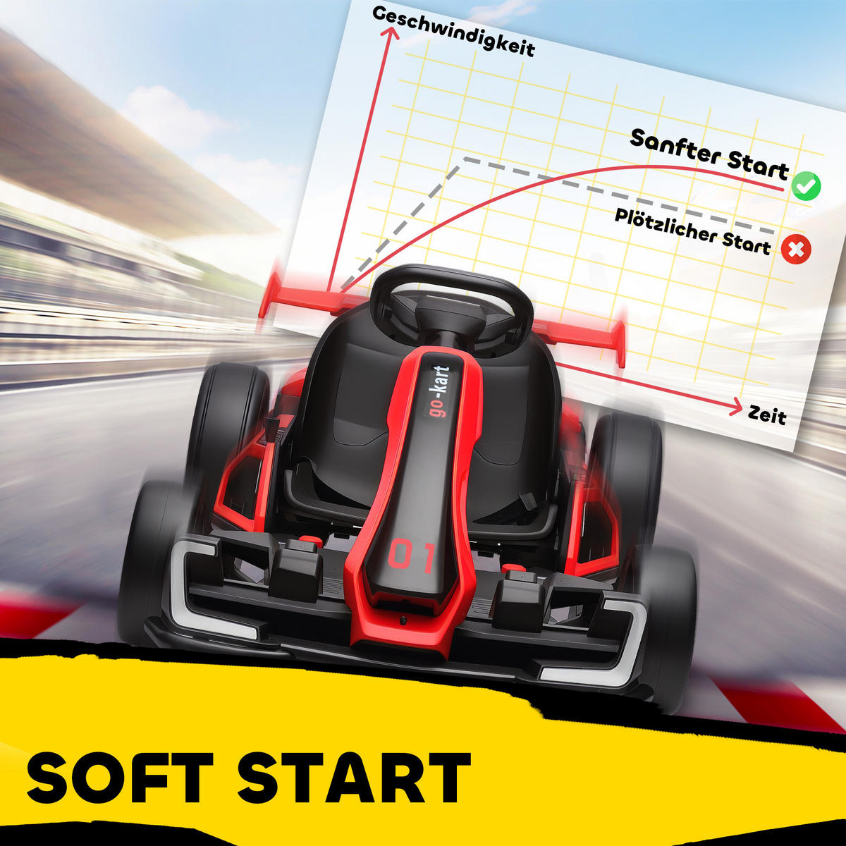 KINDER-ELEKTROGOKART 24V Motor Rot+Schwarz, Kunststoff, Metall - Rot, Kunststoff (120/76/53.5cm) - HOMCOM