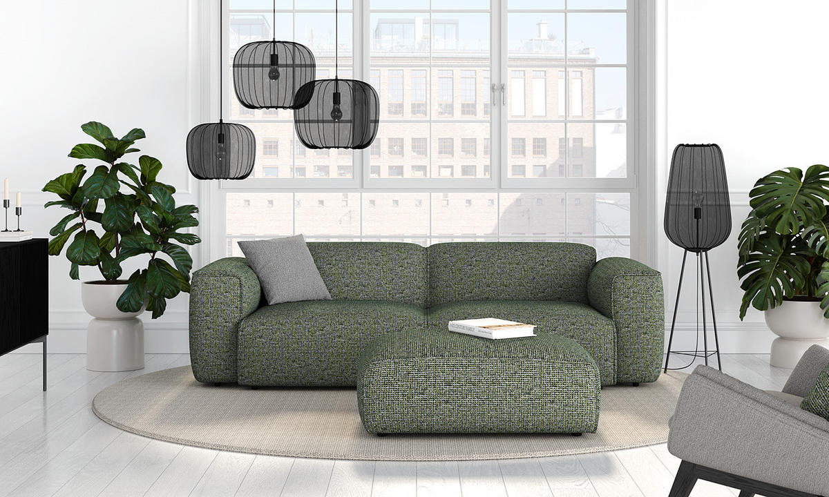 POLSTERHOCKER - Schwarz/Grün, Kunststoff/Textil (81/38/100cm) - home24