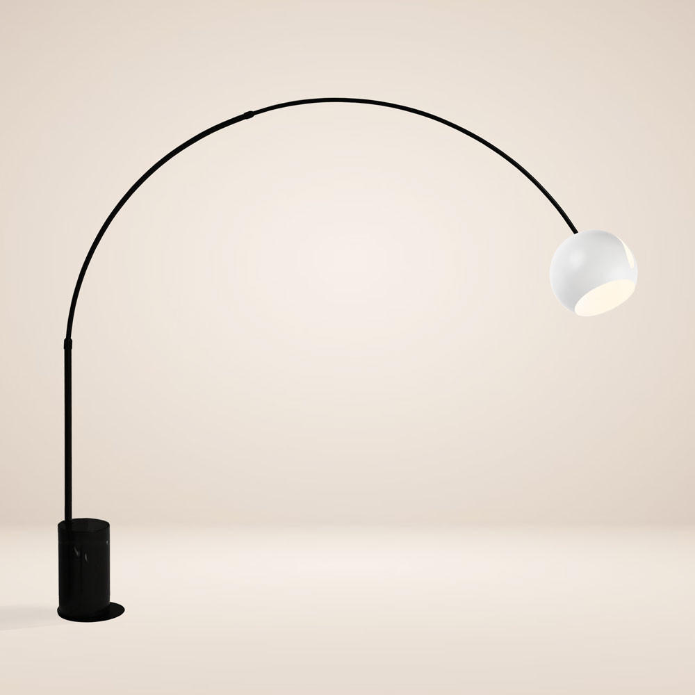 STEHLAMPE Ball Bogenlampe Marmor Schwarz/Weiß - Schwarz, Stein (30/30/220cm) - s.luce