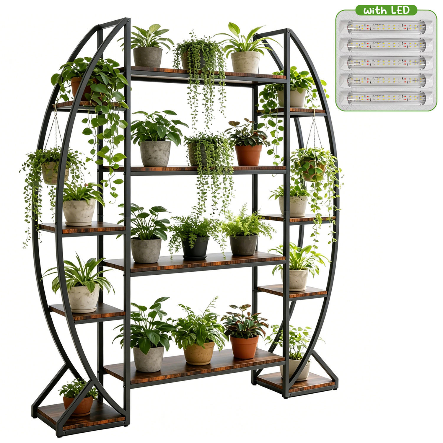 PFLANZENREGAL Halbmond Metall Blumenregal mehrstufig LED - Braun, Metall (115/177/30cm) - Kaket