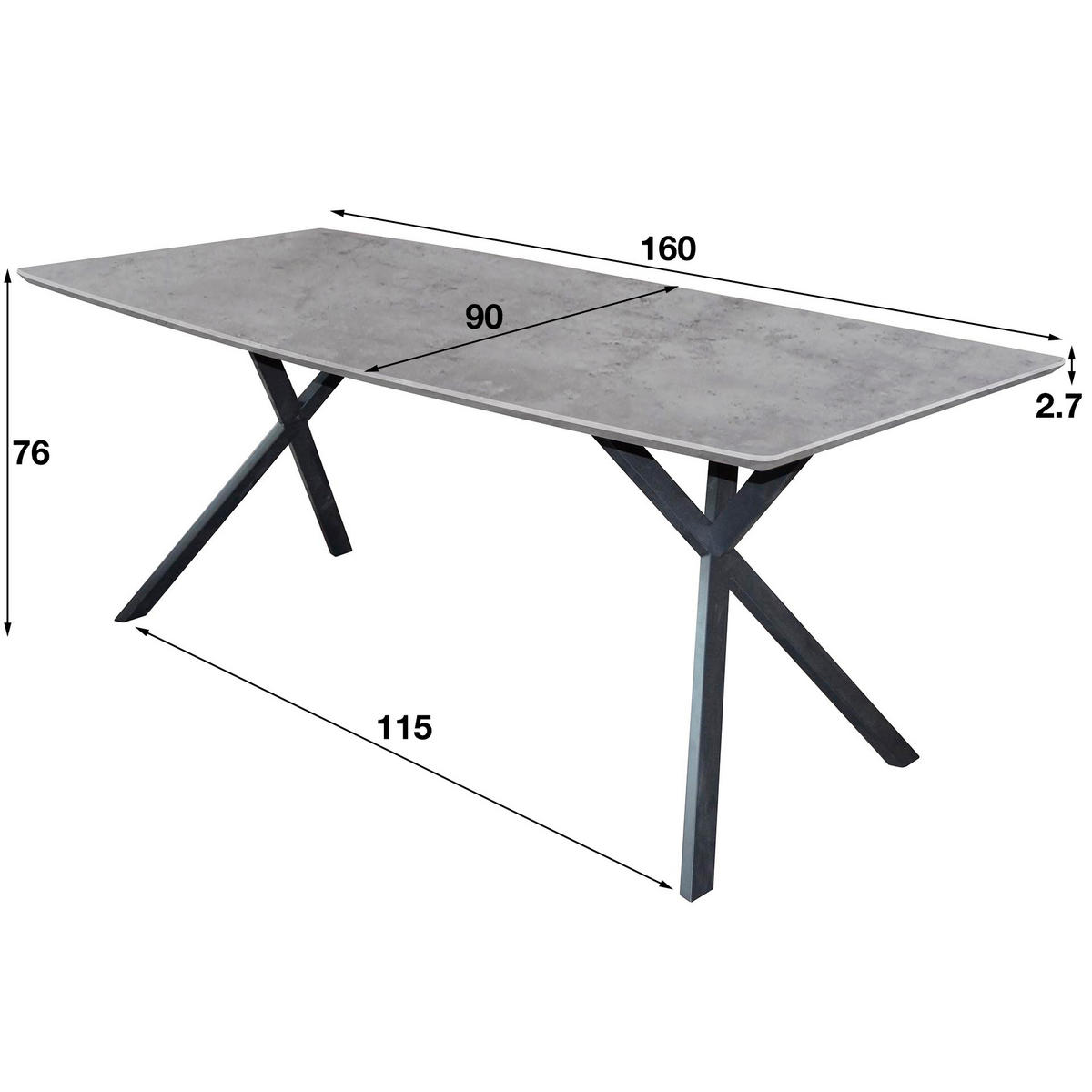 ESSTISCH Netob Grau 160/90/76 cm - Grau, Holz (160/90/76cm) - Hoyz Collection