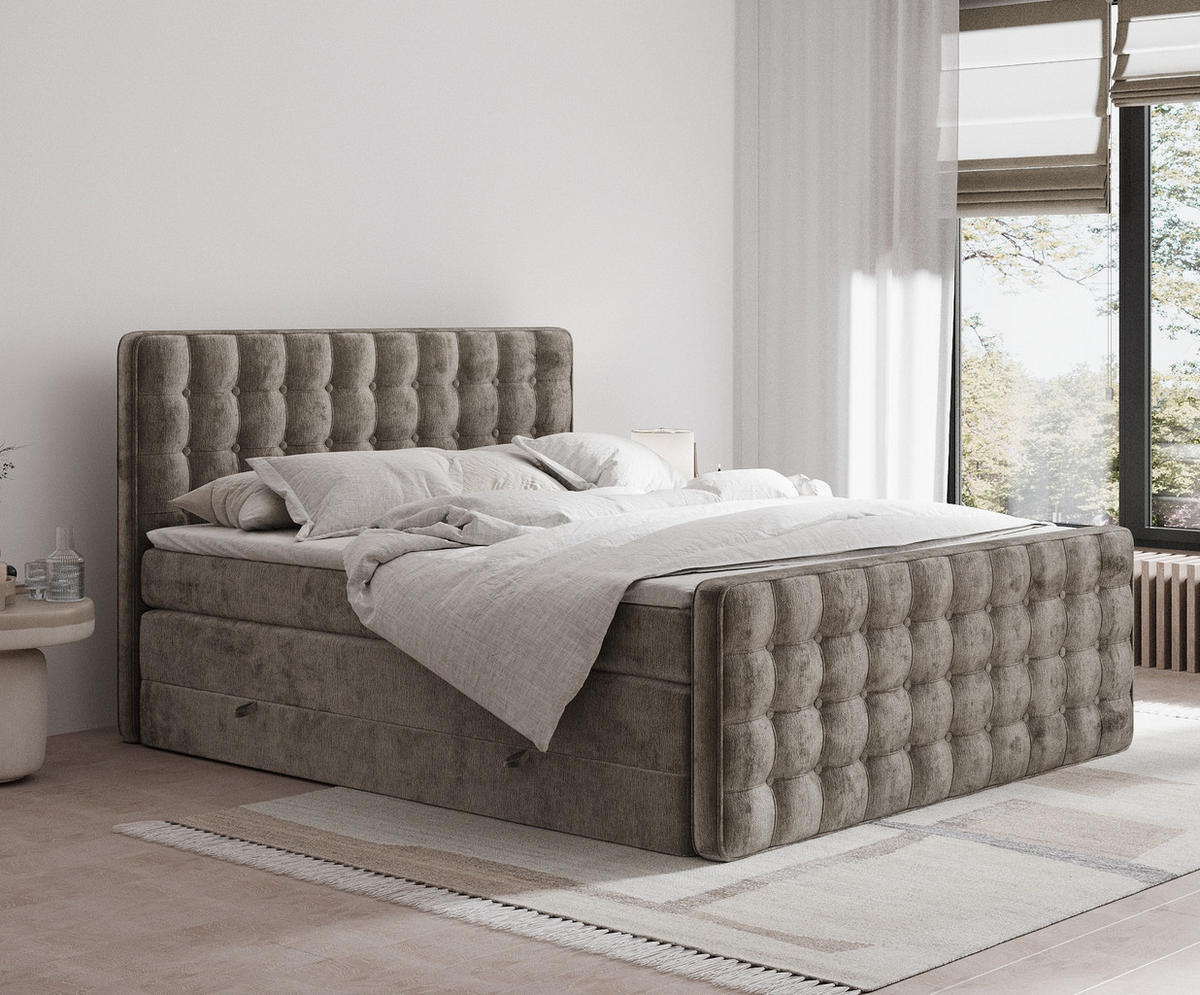 BOXSPRINGBETT Velouria Braun 140/200 cm - Schwarz/Braun, Holz/Holzwerkstoff (140/200cm) - Maison de Reve