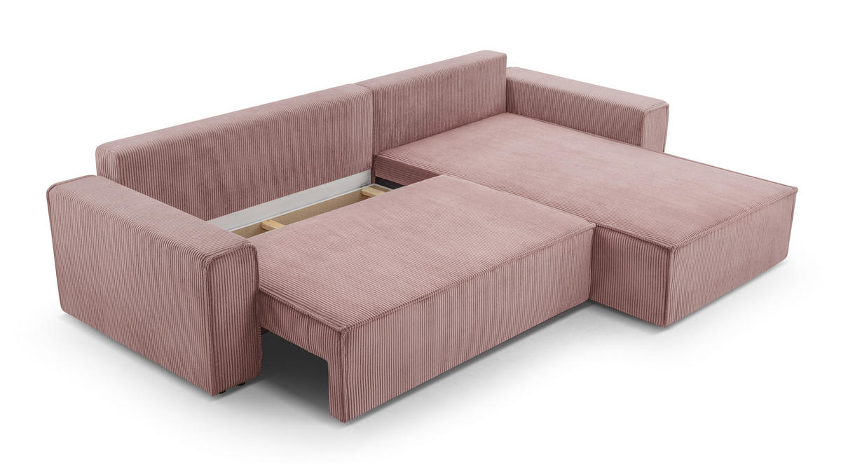 ECKSOFA L Form Cedria Lavendel 287/145/85 cm mit Schlaffunktion - Hellrosa/Schwarz, Kunststoff/Textil (287/145cm) - AX Living