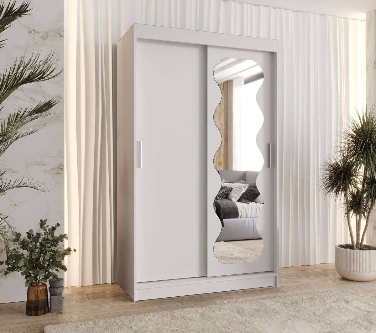 SCHWEBETÜRENSCHRANK 200/120/62 2-türig - Silberfarben/Weiß, Holz (120/200/62cm) - MÖBEL KRYSPOL