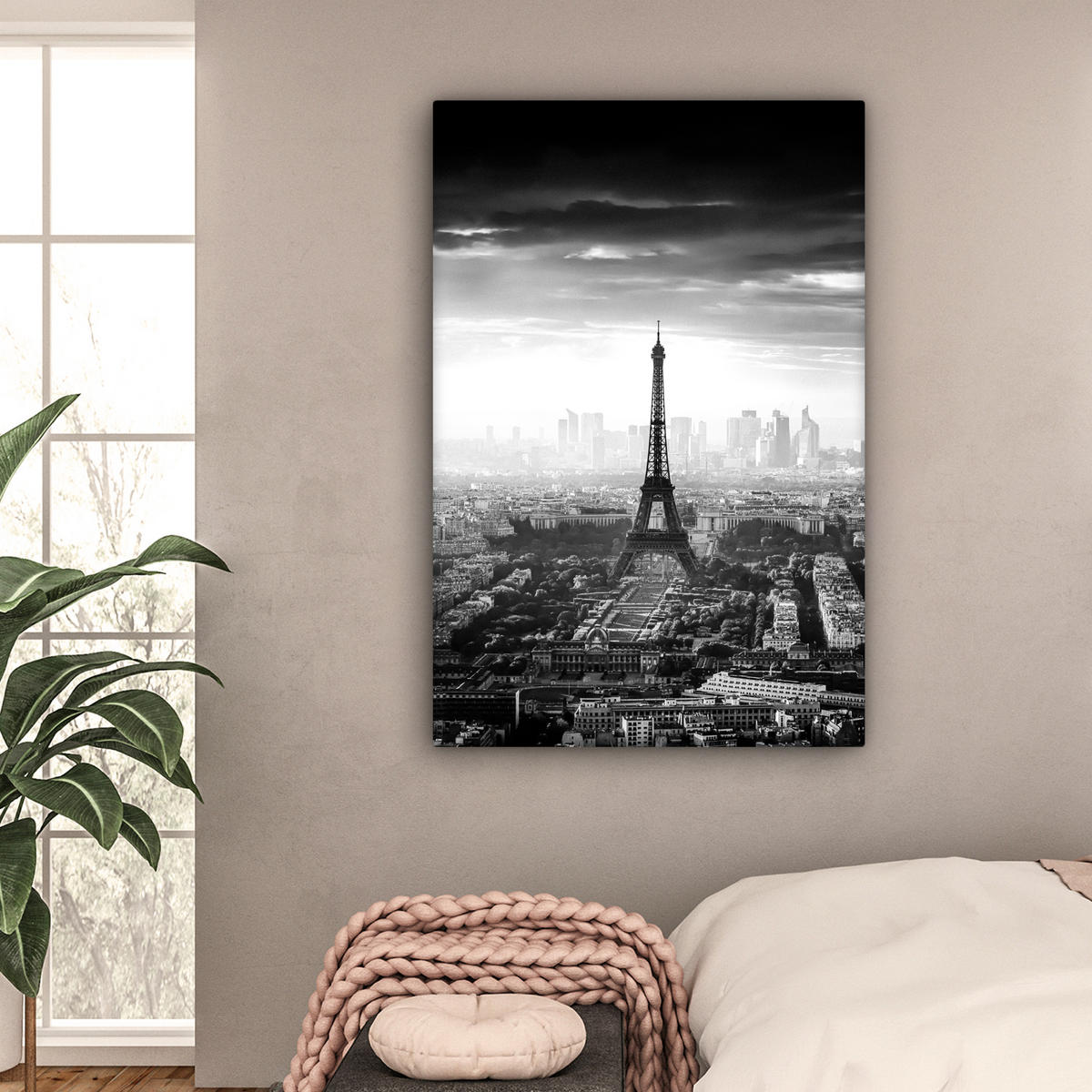 LEINWANDBILD Paris - Skyline - Eiffelturm - Stadt - Wolken 90x140 cm - Dunkelgrau, Textil (90/140cm) - MuchoWow