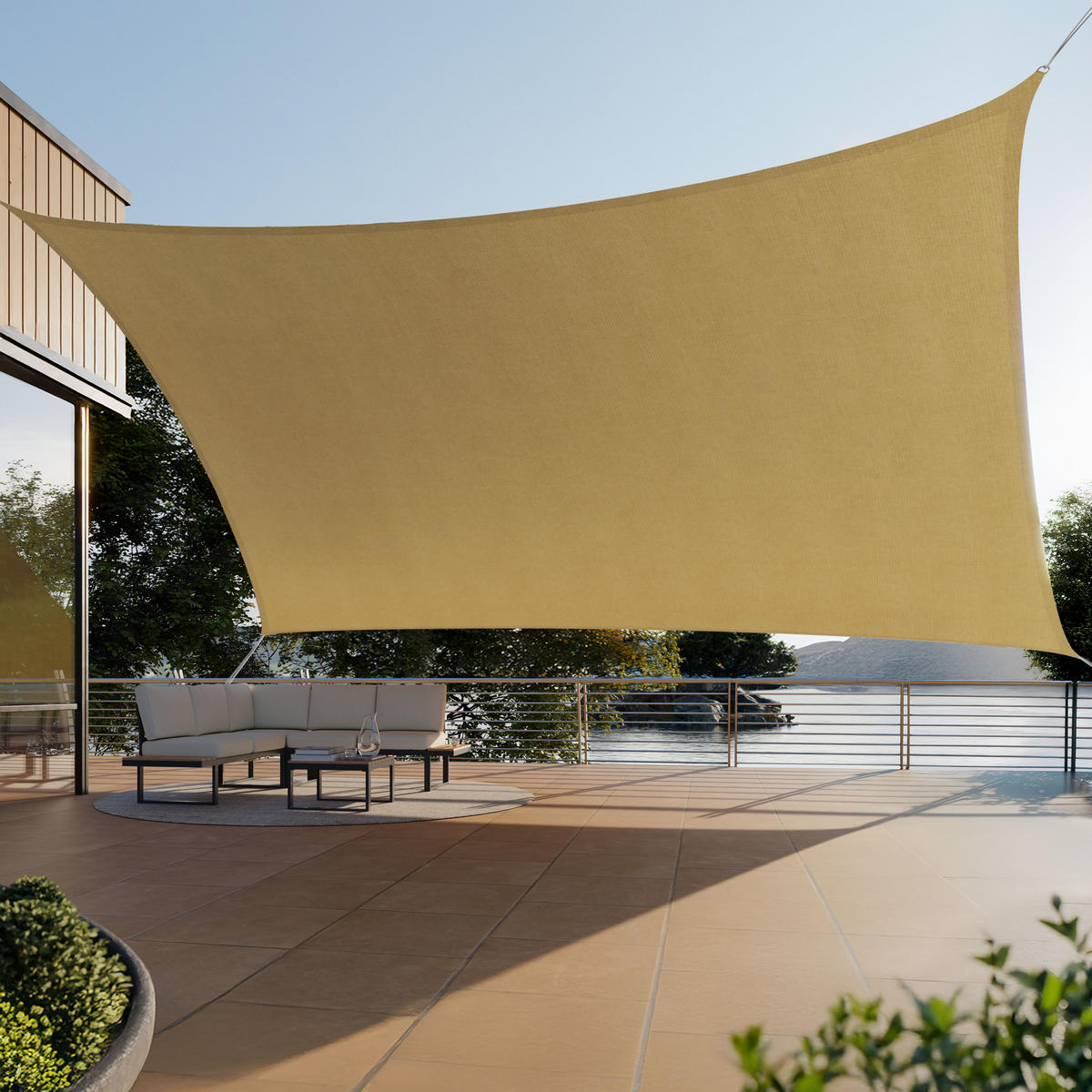SONNENSEGEL Sunny,umfangreiches Montagematerial,Sand - Sandfarben, Kunststoff (700/500cm) - tectake