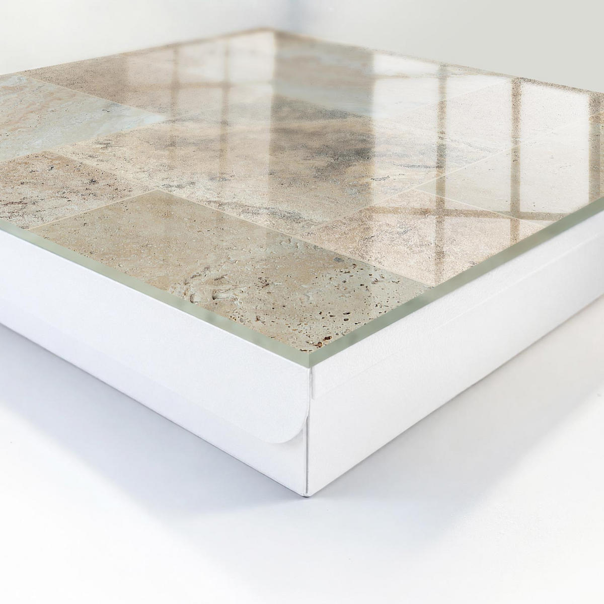 SCHLÜSSELBOX Weiß 30x30 cm – Türöffnung nach rechts - Marmorfliesen - Beige, Metall (30/30/5cm) - TULUP