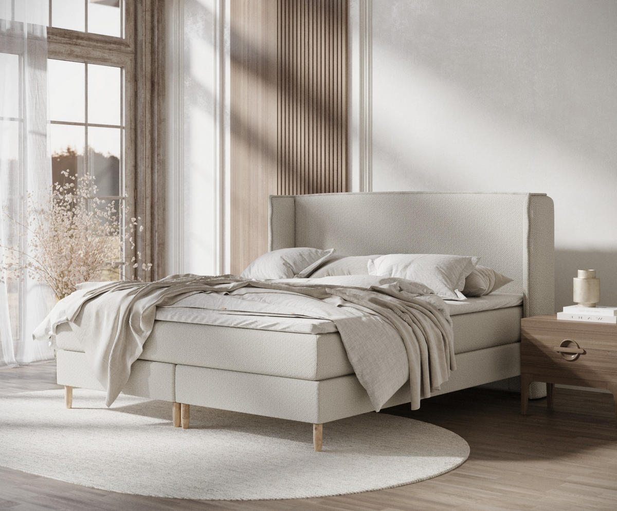 KONTINENTALBETT Ardis Beige 180/200 cm mit Matratze und Topper - Beige/Naturfarben, Holz/Holzwerkstoff (180/200cm) - Maison de Reve
