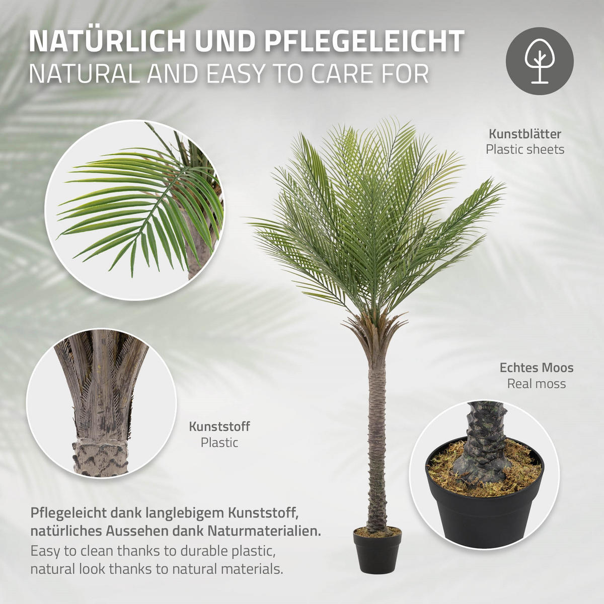 KUNSTPFLANZE Palme - Anthrazit/Grün, Holz/Kunststoff (150cm) - ML-DESIGN