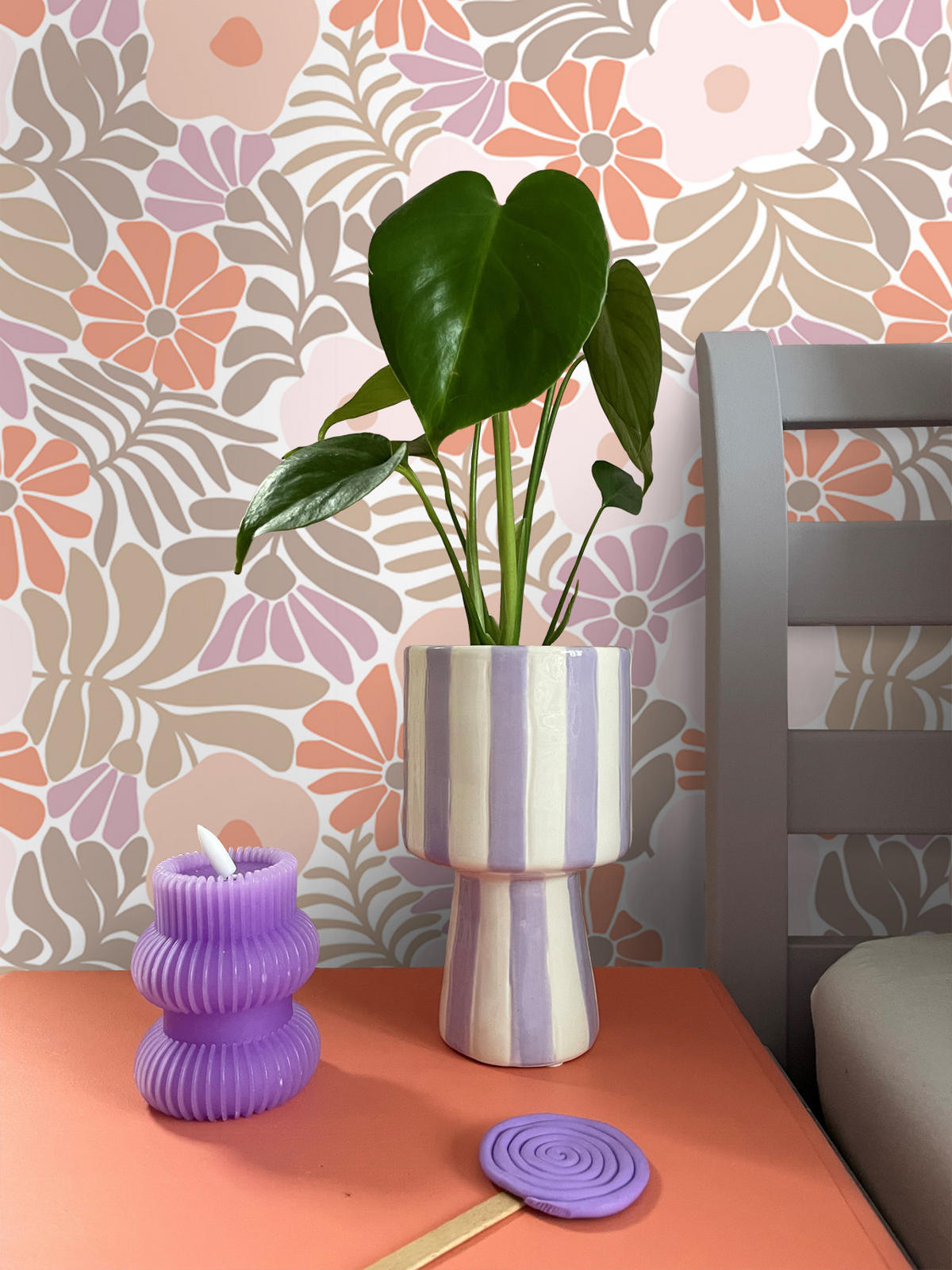 TAPETE Blumen im Matisse-Stil 50 x 900 cm - Orange, Papier (50/900cm) - ESTAhome