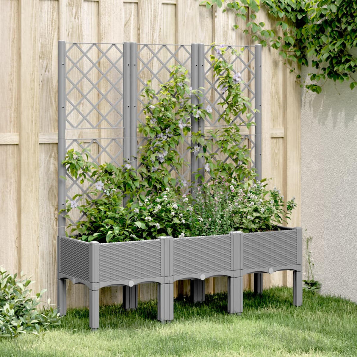 PFLANZKÜBEL Mit Rankgitter Hellgrau 120/40/142 Cm Pp - Grau, Kunststoff (120/142/40cm) - vidaXL