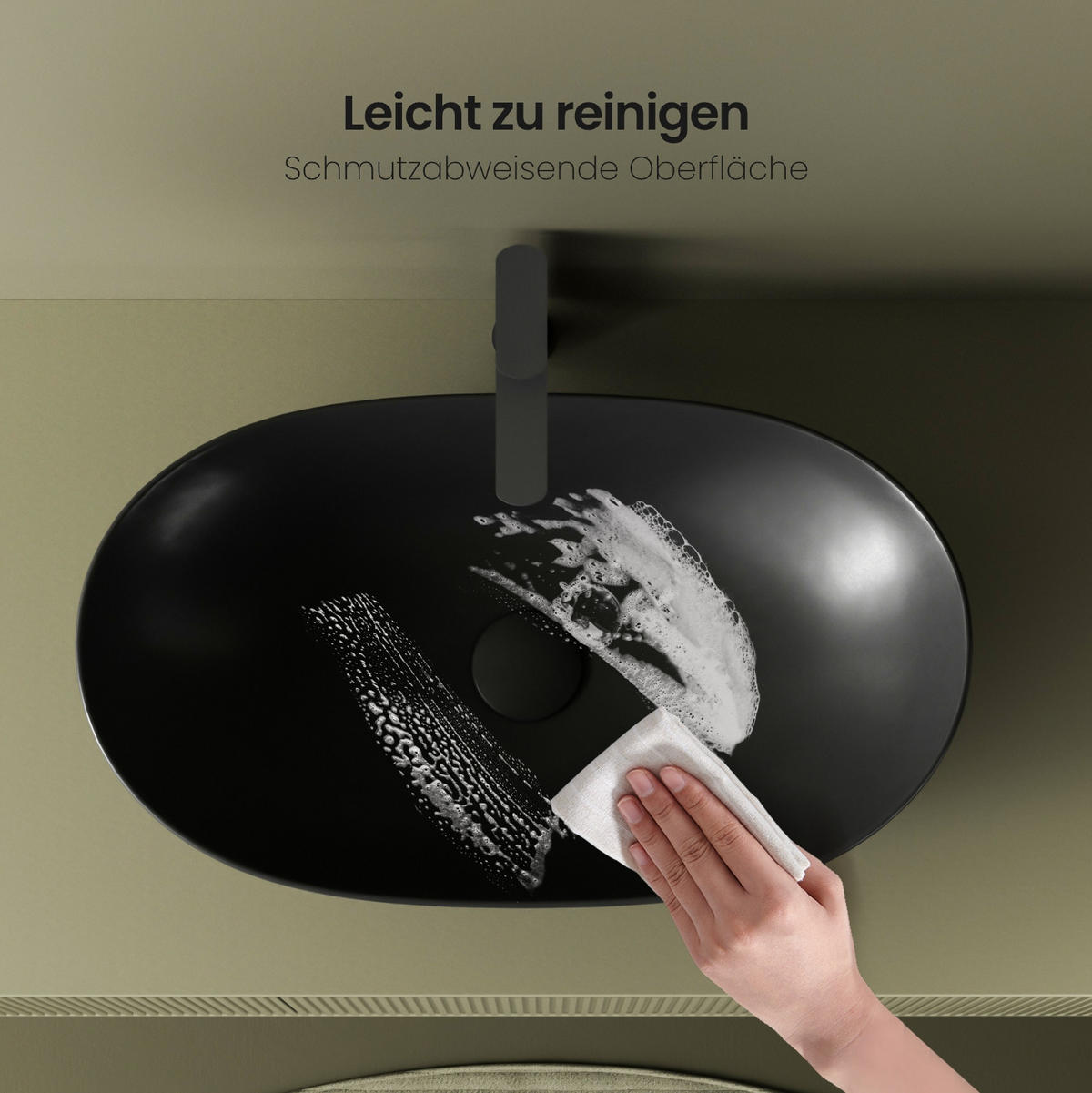 WASCHBECKEN Oval Keramik Mattschwarz 61,5 / 36 / 15,5 cm - Schwarz, Keramik (36/15.5/61.5cm) - EMKE