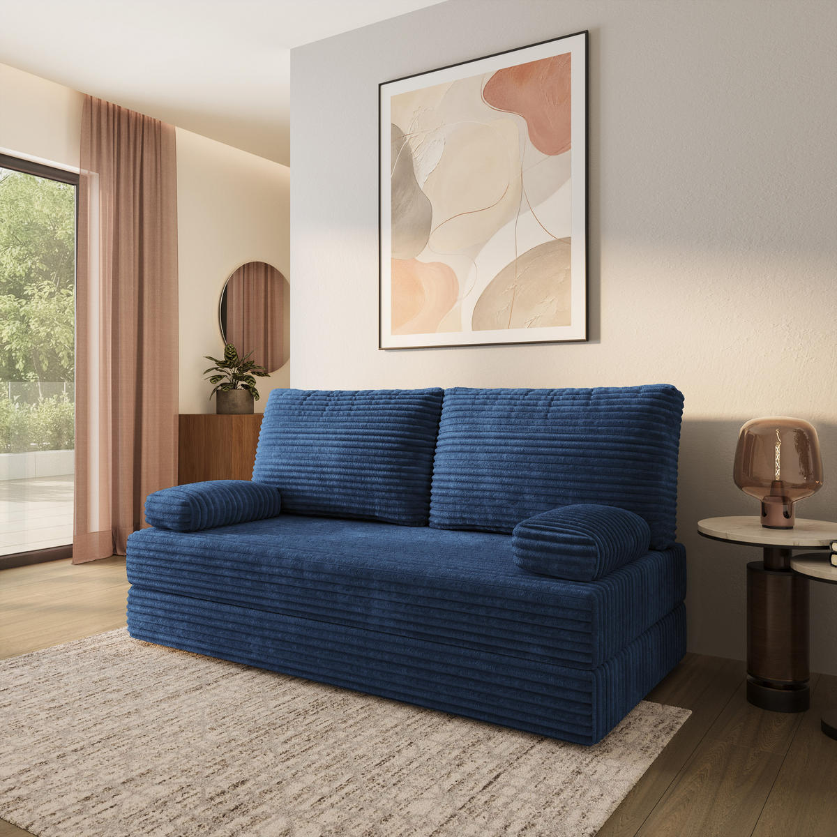 POHOVKA z pěny SILAR s funkcí spaní Manšestrová látka Modrá - modrá, textil (170/86/80cm) - MASSENO