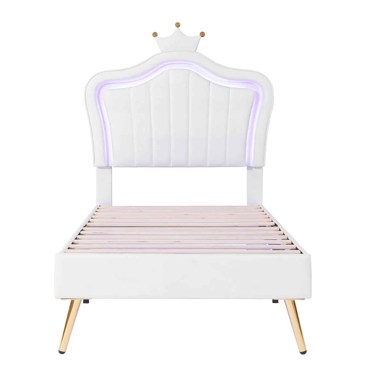 DETSKÁ posteľ 90/200 cm biela s LED osvetlením a nastaviteľným čelom z MDF a umelej kože - biela, textil (90/200cm) - OKWISH
