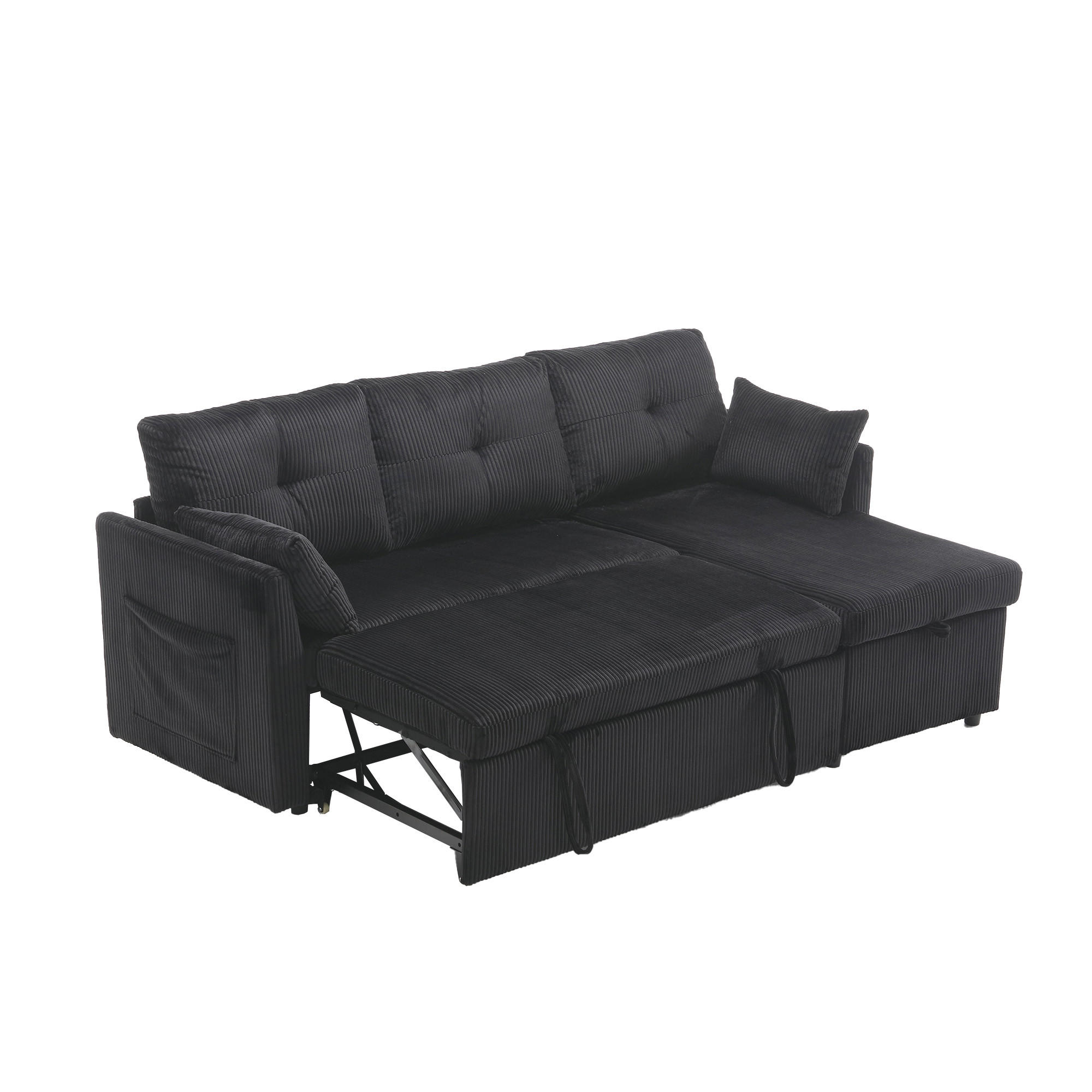 ECKSOFA mit Bettfunktion und Stauraum,mit verstellbarer Chaiselongue - Schwarz, Textil (206/108cm) - EVRYAE
