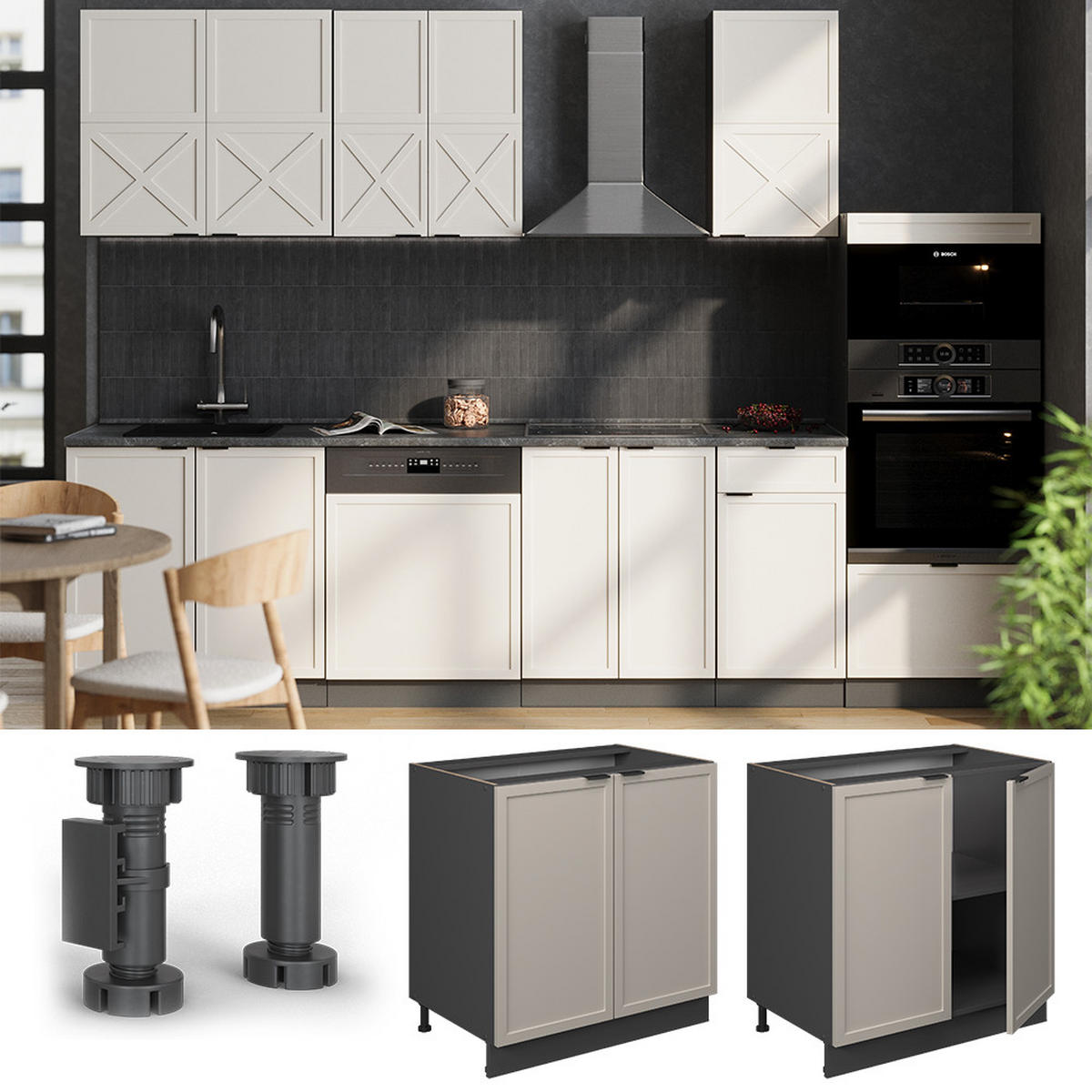 SPÜLENUNTERSCHRANK Fame-Line GrauBeige 80 cm mit Regal, ohne AP - Anthrazit/Grau, Holzwerkstoff (80/82/51.6cm) - Vicco