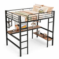 HOCHBETT 90/200 cm in Schwarz mit Schreibtisch und Regalen aus Metall im minimalistischen Design - Schwarz, Holz/Metall (90/200cm) - STILVORA