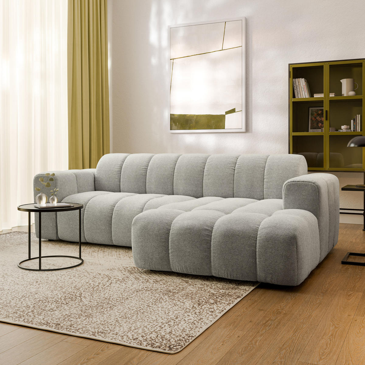 ECKSOFA TISI Hellgrau Strukturstoff - Hellgrau, Holz (274/165cm) - MASSENO
