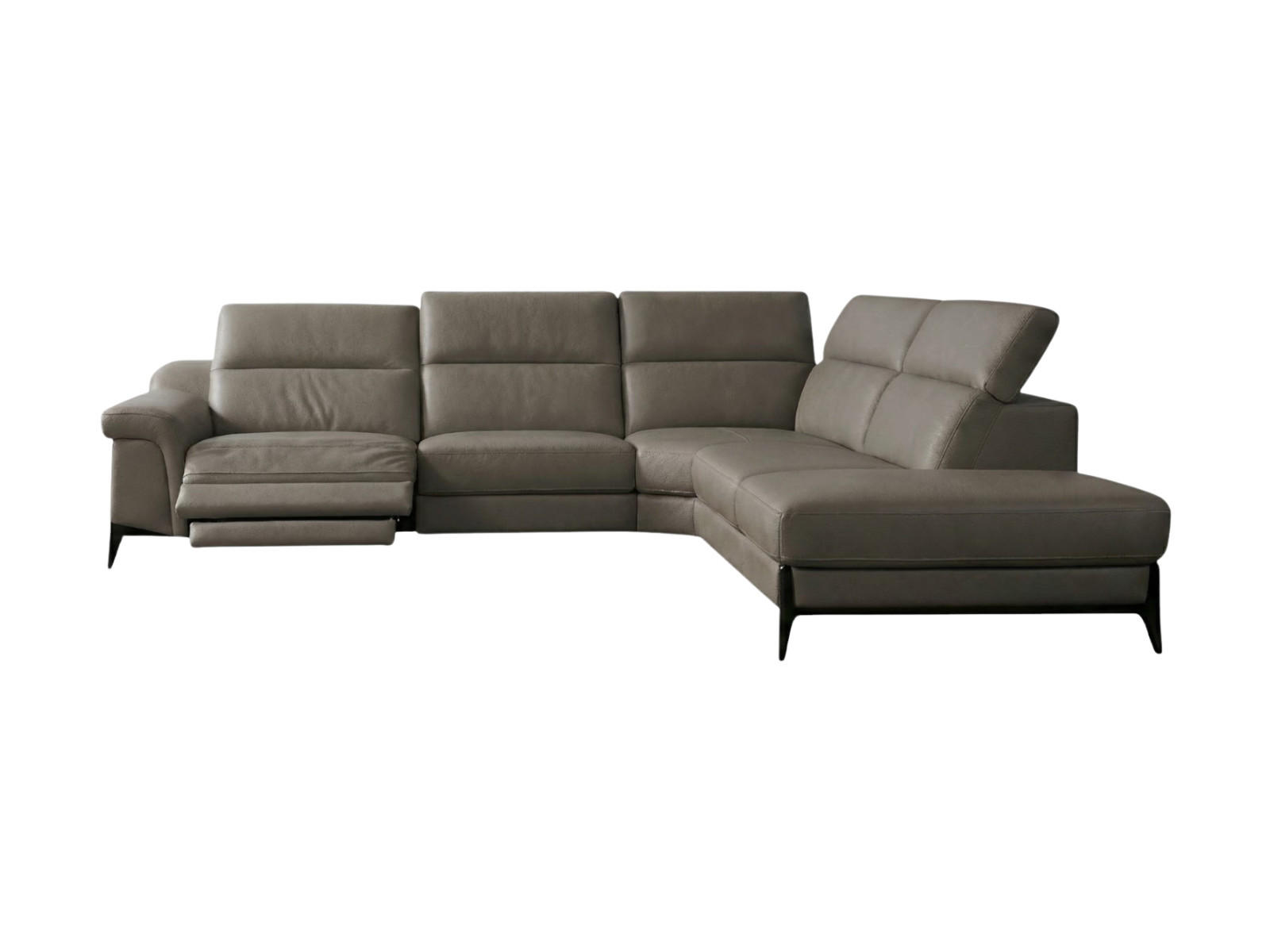 ECKSOFA Texas Echtleder mit 1 x Relaxfunktion Greige - Greige, Leder/Metall (238/274cm)