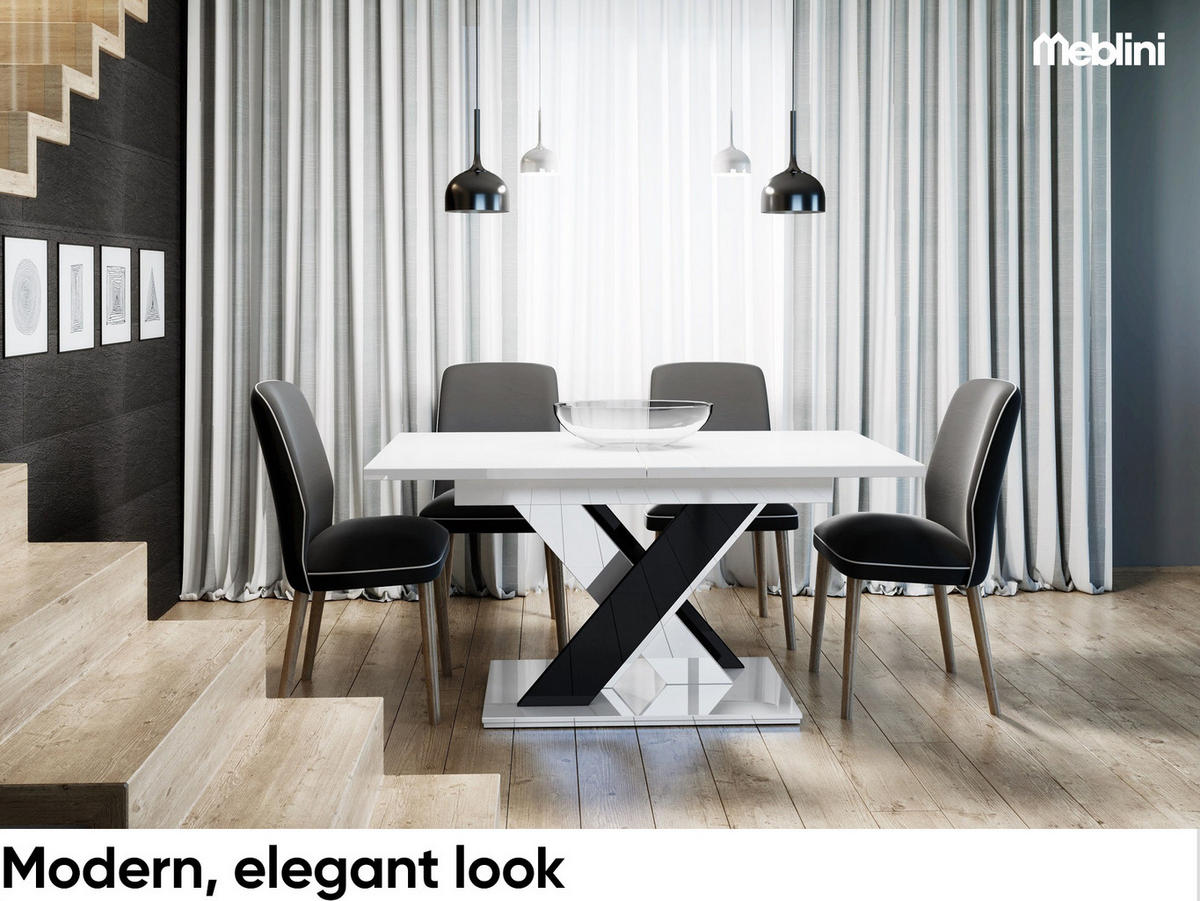 ESSTISCH Bronx - Schwarz Hochglanz/Weiß Hochglanz, Holzwerkstoff (80/140/75cm) - Meblini