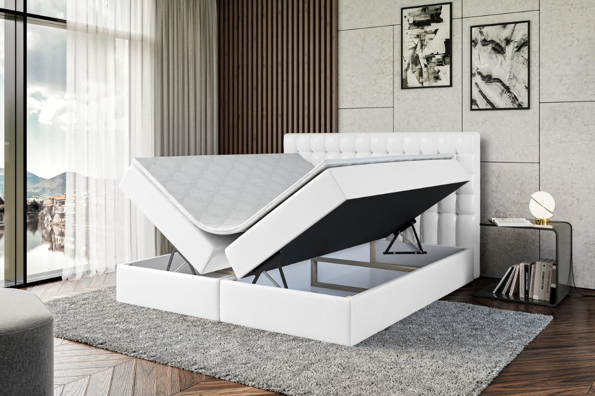 BOXBETT mit H3-Matratze und Lattenrost - VIONE - 140x200 Weiß Hochglanz - Weiß Hochglanz, Holzwerkstoff (140/200cm) - ALTDECOR