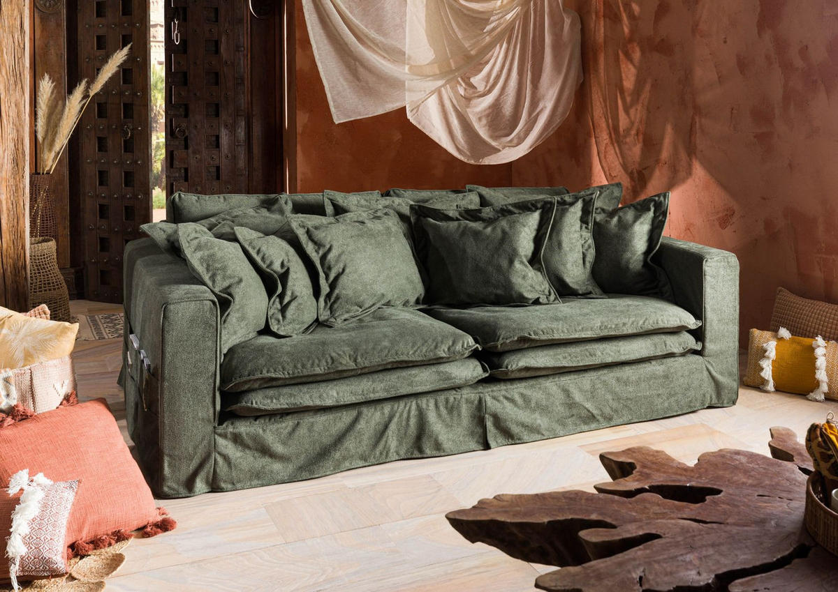 HUSSENSOFA 3-Sitzer 236x138x76 grün KINGSTON - Grün, Textil (236/76/138cm) - Massivmoebel24