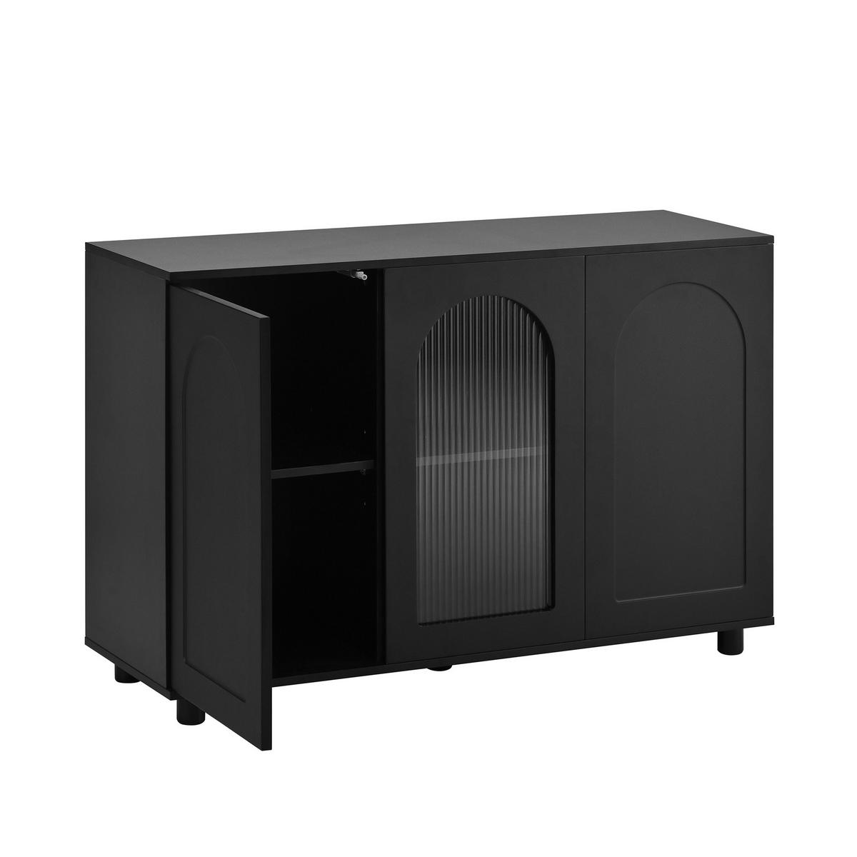 SIDEBOARD in Schwarz mit 3 Türen & Glaseinsatz – griffloses Design - Schwarz, Holzwerkstoff (120/78.5/40cm) - BEAOK