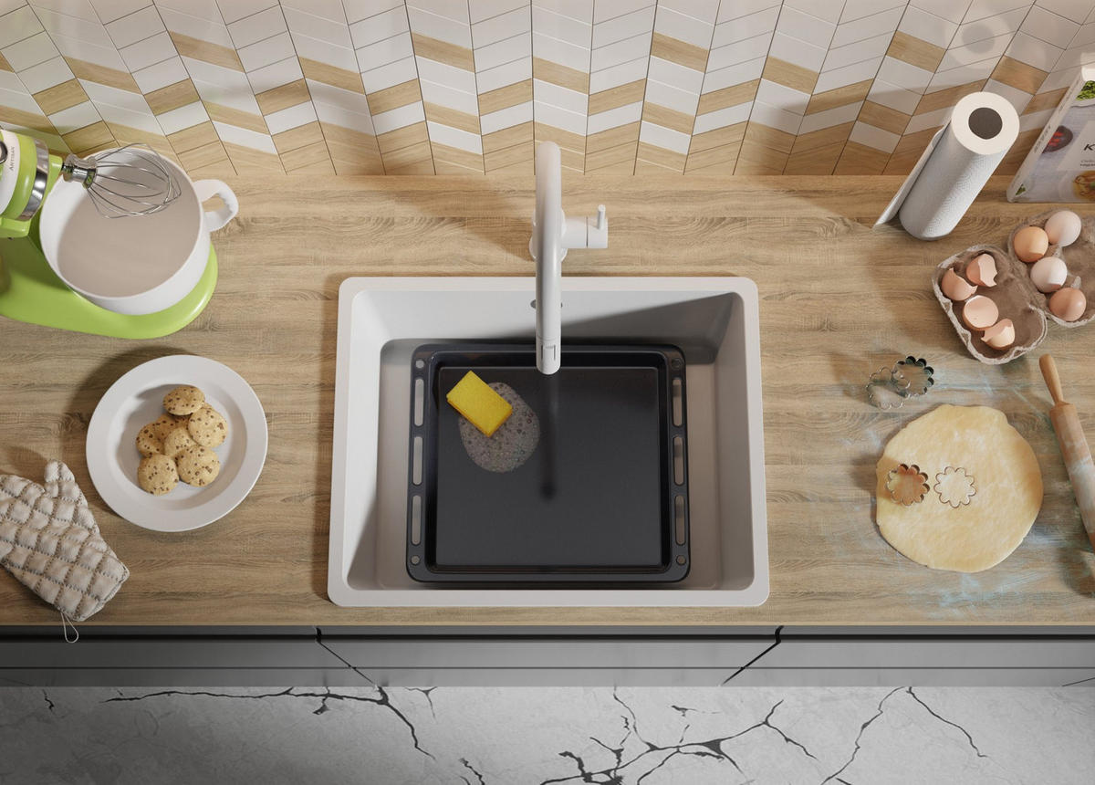 SPÜLBECKEN Venedig Slim Easy, 2-er set Weiß 56/44 cm 1 Becken + Ablauf-Set ab 60er Unterschrank - Chromfarben/Weiß, Kunststoff (56/20/44cm) - Primagran