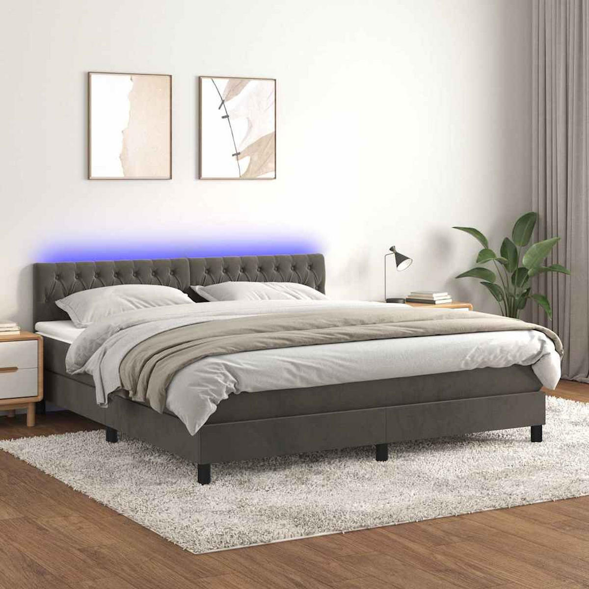 BOXSPRINGBETT 160/200 Cm Grau Samt - Dunkelgrau, Textil (160/203cm) - vidaXL