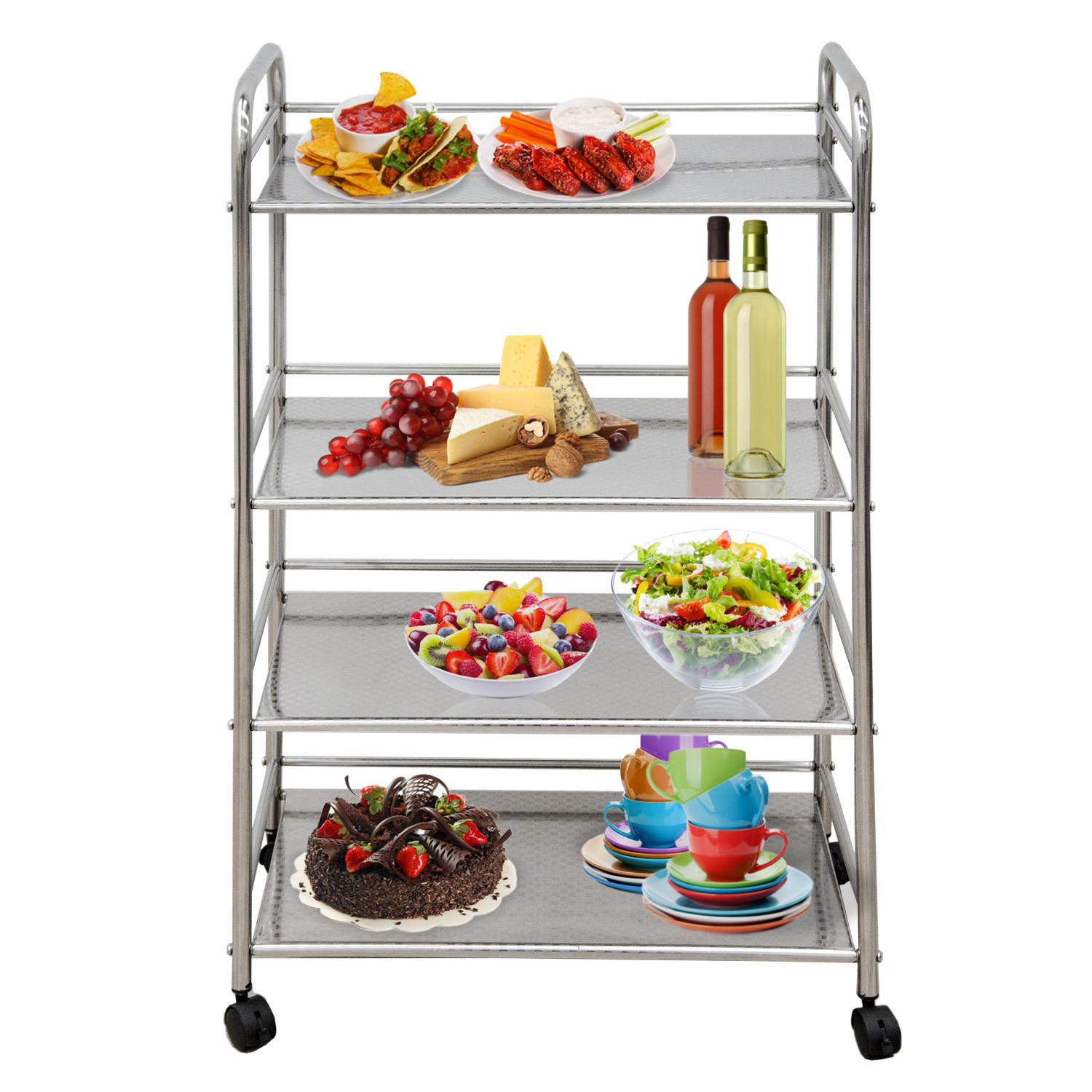 SERVIERWAGEN 60/35/100 cm mit 4 Etagen - Silberfarben, Metall (35/100/60cm) - eyepower