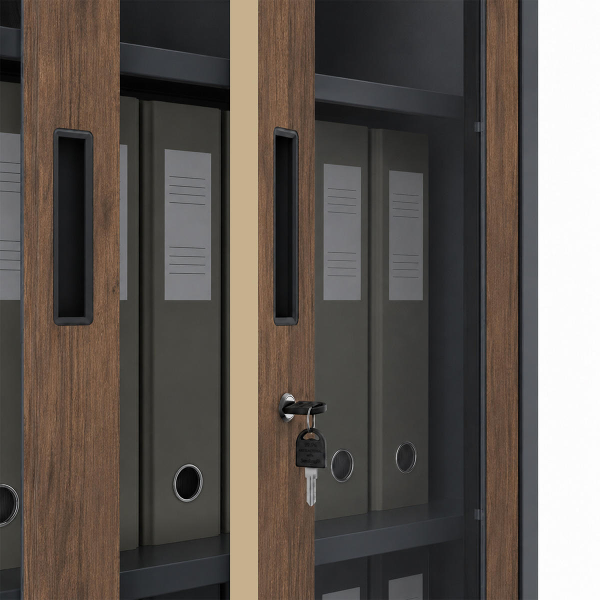 VITRINENSCHRANK Amelia 185x90x40 cm - Anthrazit/Nussbaumfarben, Metall (90/185/40cm) - Jan Nowak