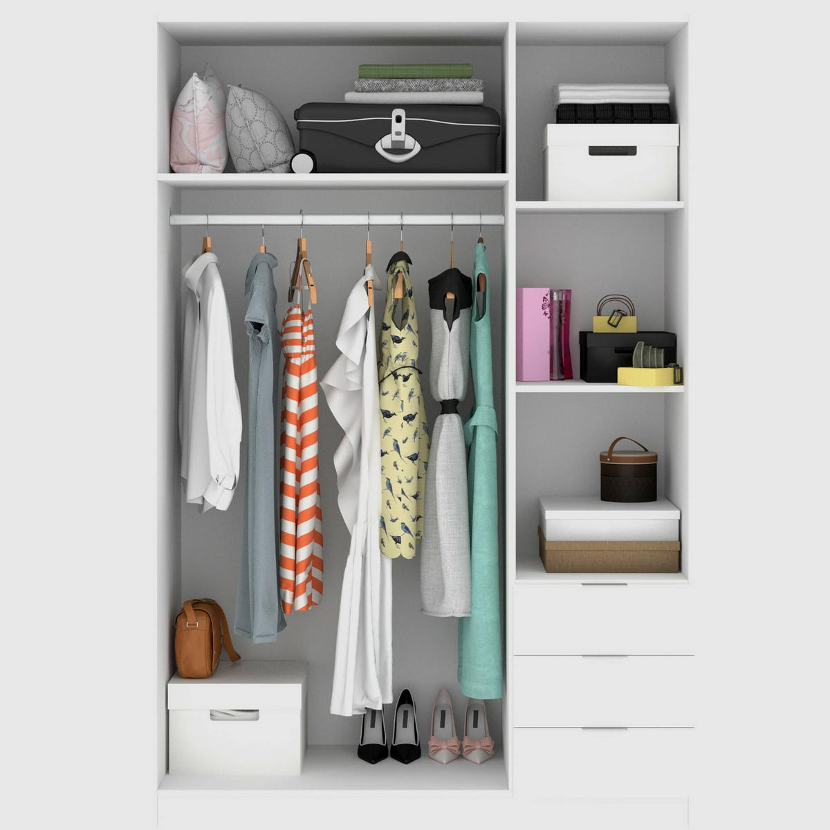 KLEIDERSCHRANK 3 TÜREN Weiß 52/121/184 cm - Weiß, Holzwerkstoff (121/184/52cm) - DMORA