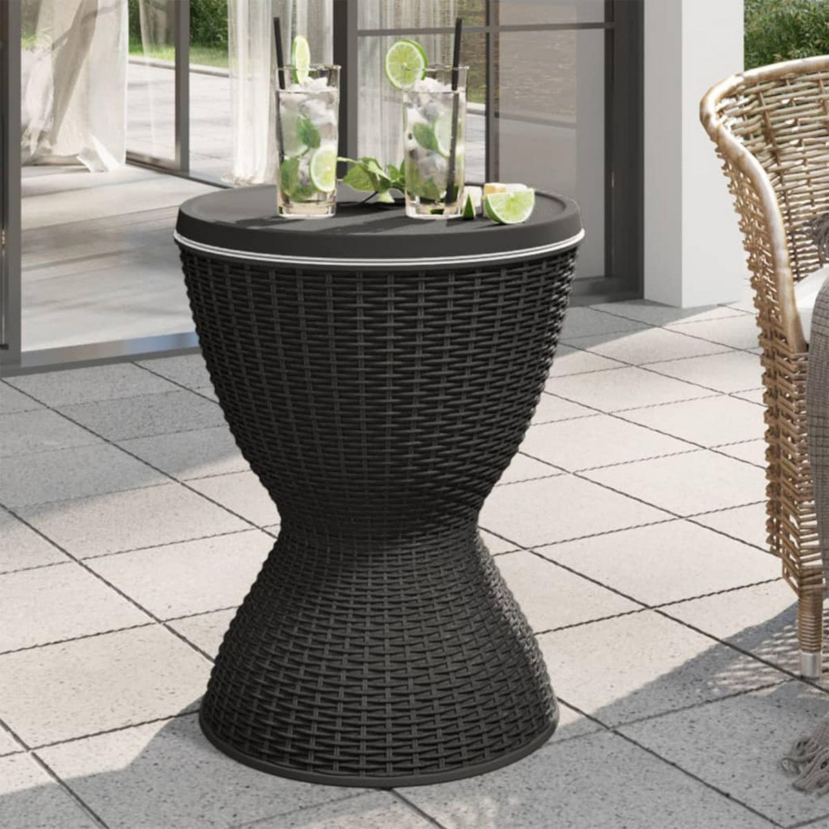 TISCH 3-IN-1 MIT EISKÜHLER SCHWARZ POLYPROPYLEN - Schwarz, Kunststoff (48/48/82cm) - vidaXL