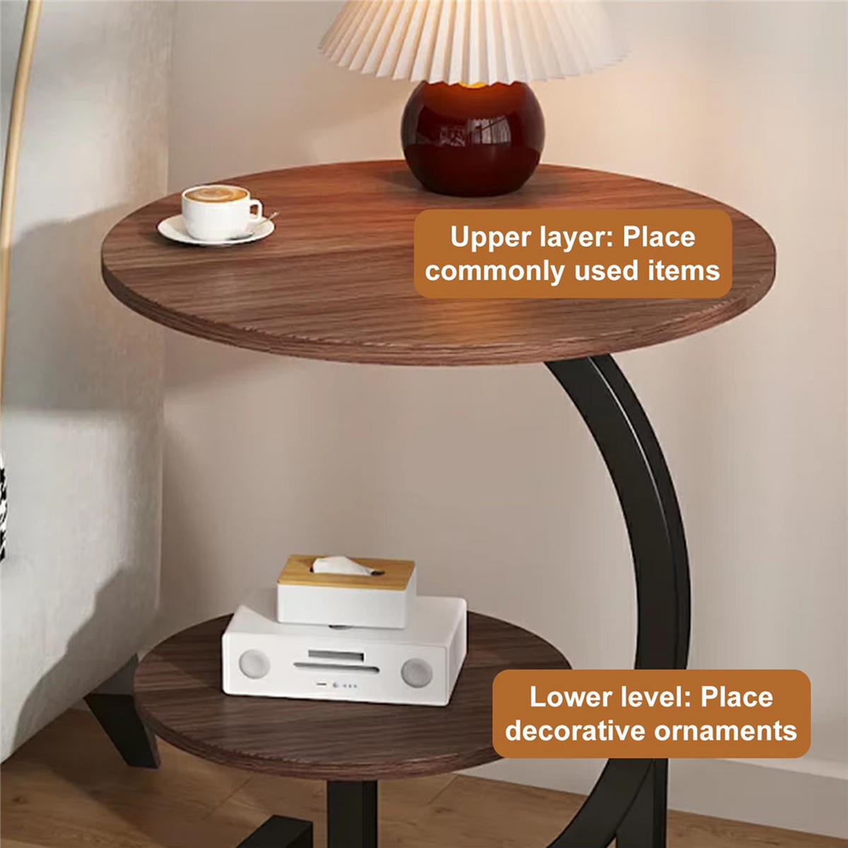 BEISTELLTISCH rund 2 Ebenen Couchtisch Sofatisch Wohnzimmer - Braun, Holz (40/40/60cm) - Kaket