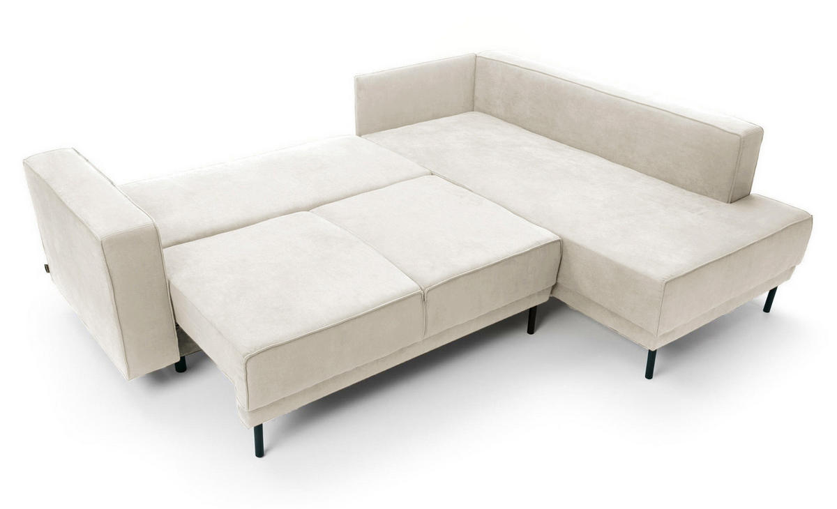 ECKSOFA Rodario Hellbeige Velours - Ecru/Schwarz, Textil/Metall (247/187cm) - Selsey